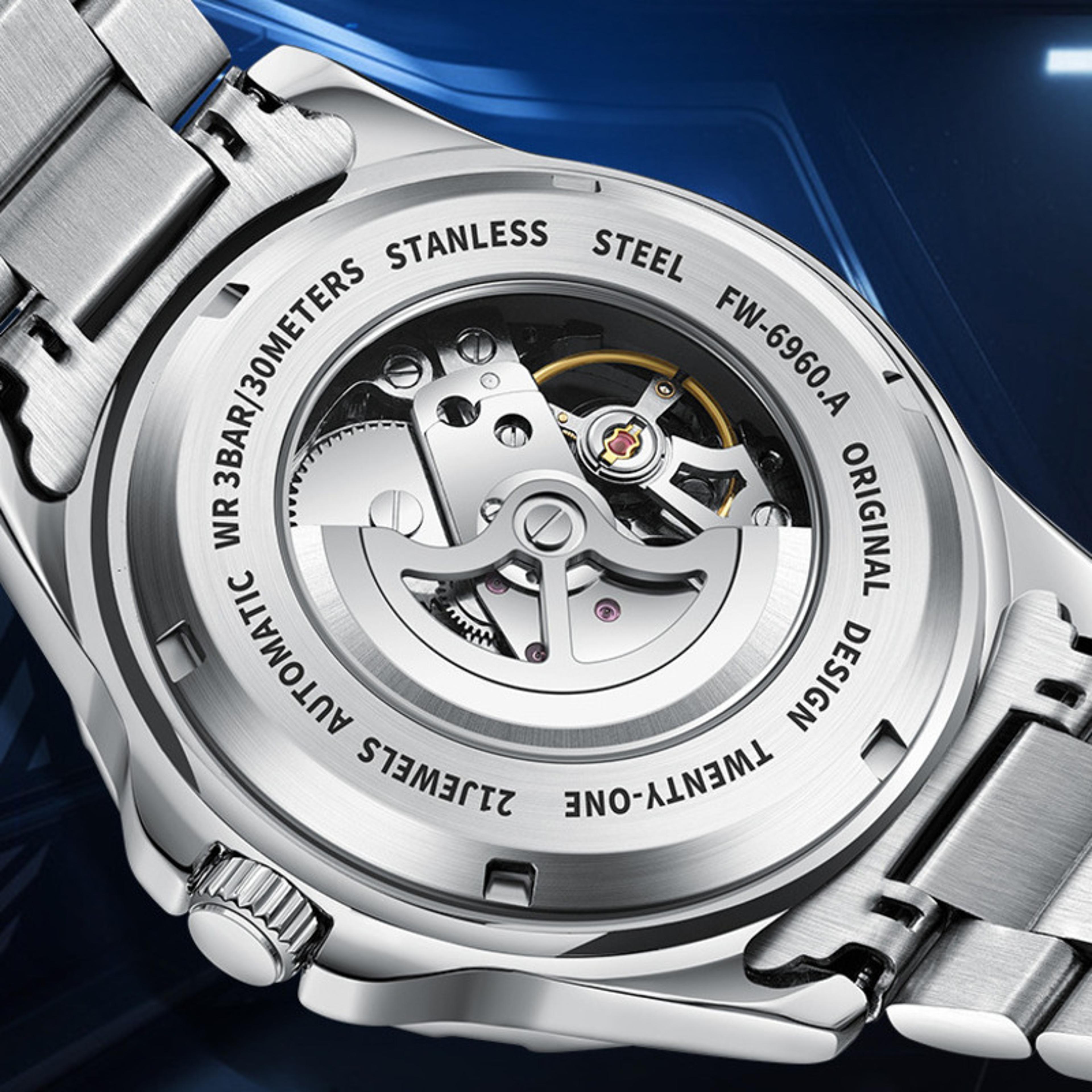 Automatic Skeleton Mechanical Watch For Men Stainless Steel Luminous Business Watch 1