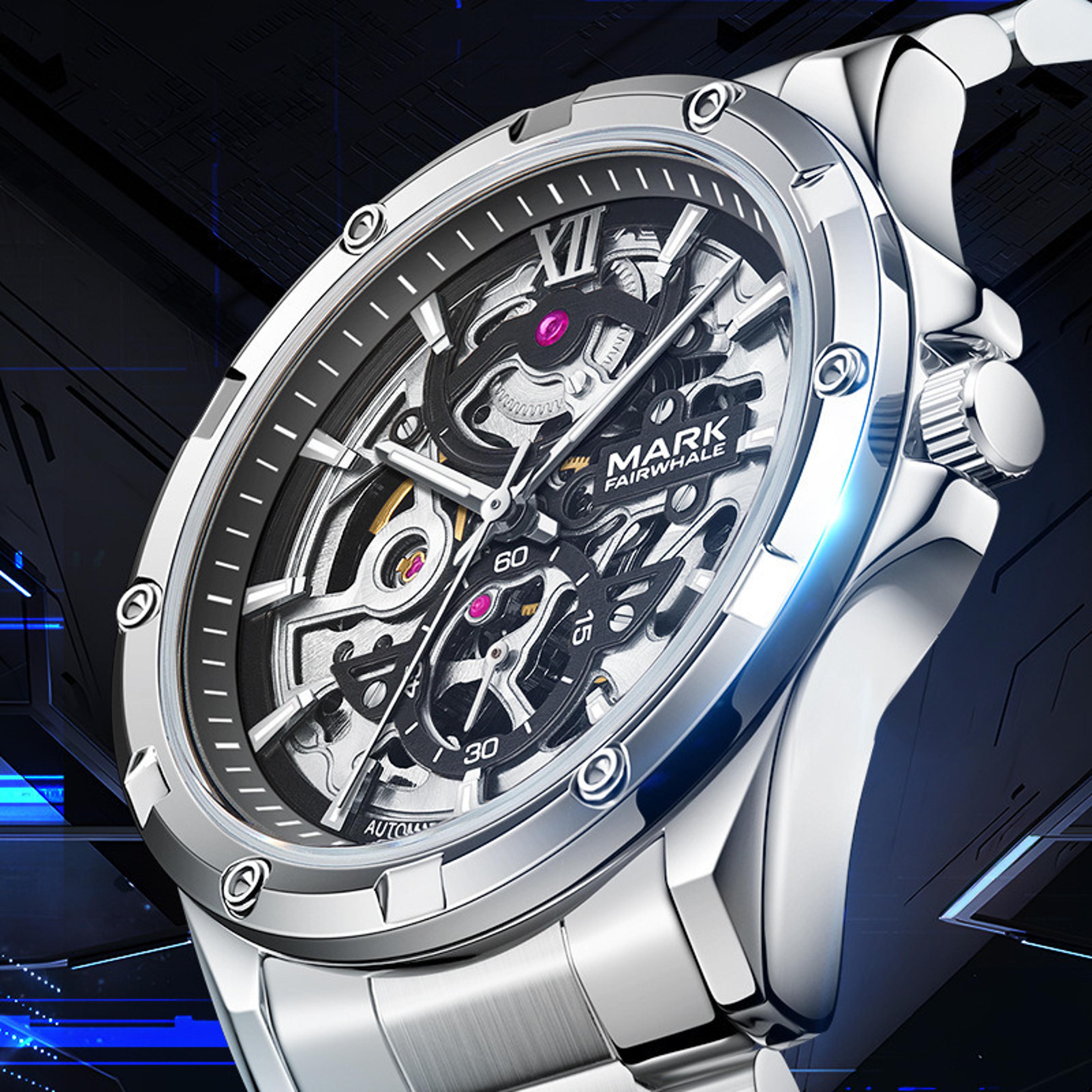 Automatic Skeleton Mechanical Watch For Men Stainless Steel Luminous Business Watch 3