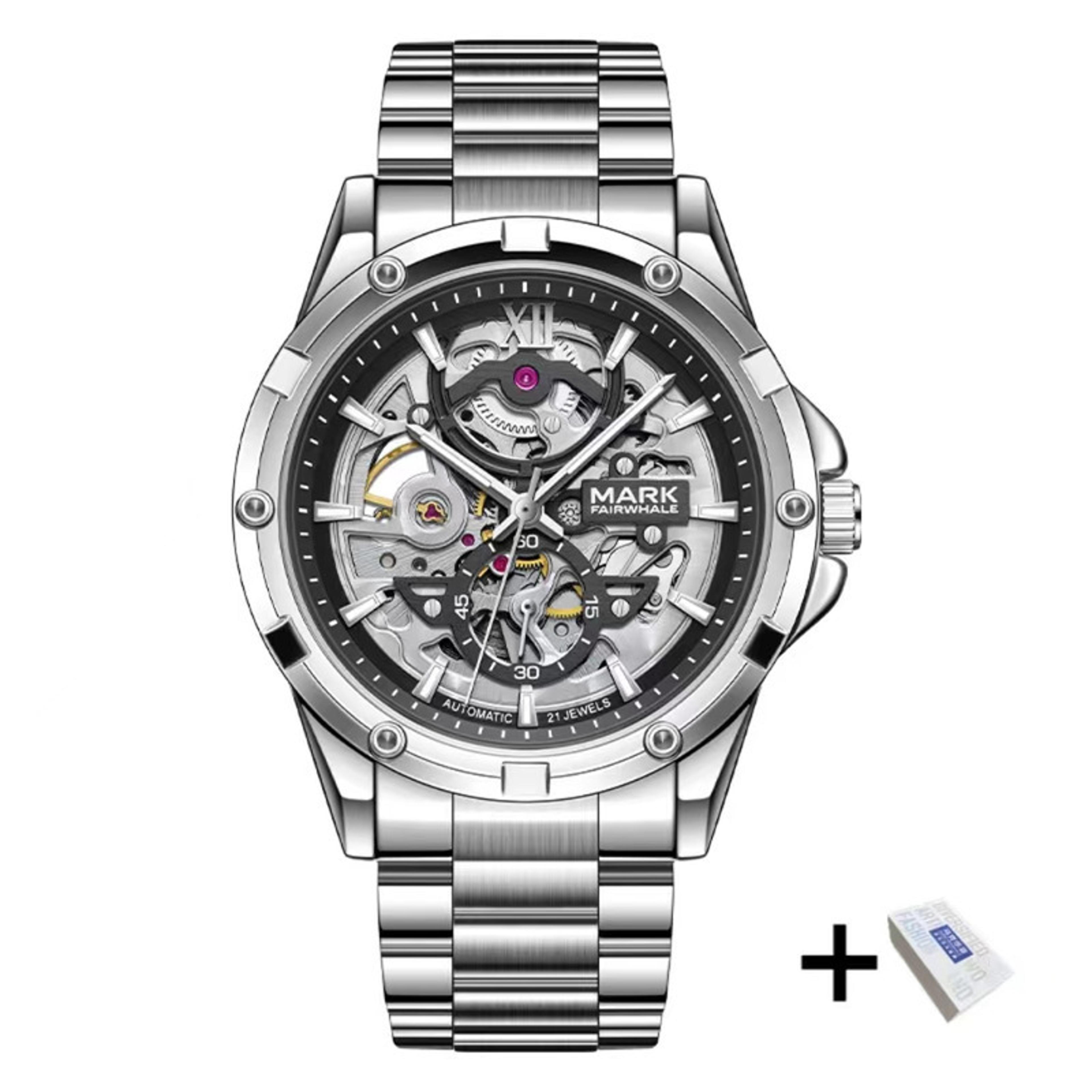 Automatic Skeleton Mechanical Watch For Men Stainless Steel Luminous Business Watch 4