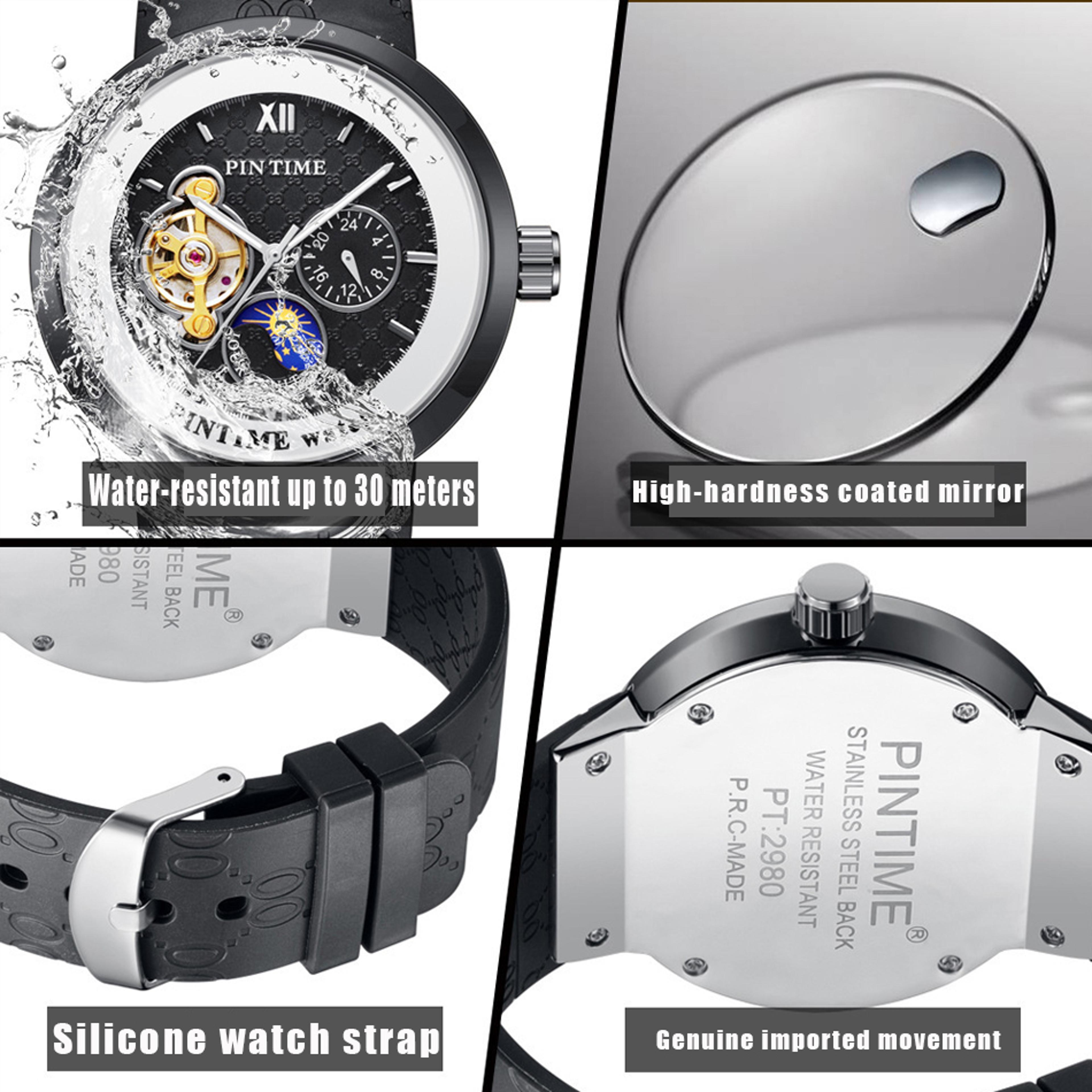 Classic Black Mens Automatic Mechanical Moon Phase Tourbillon Watch 4