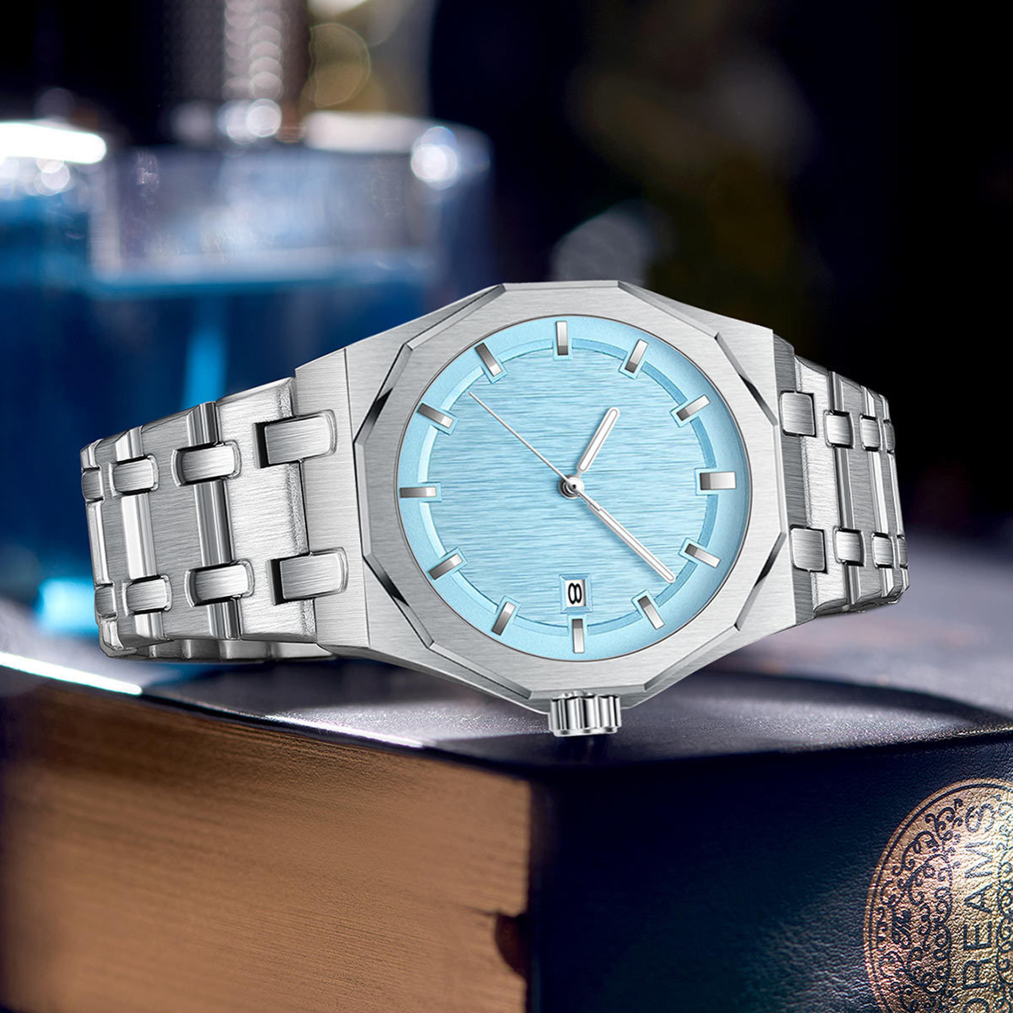 Polygonal Mens Quartz Watch Stainless Steel Luminous Business Wristwatch 1