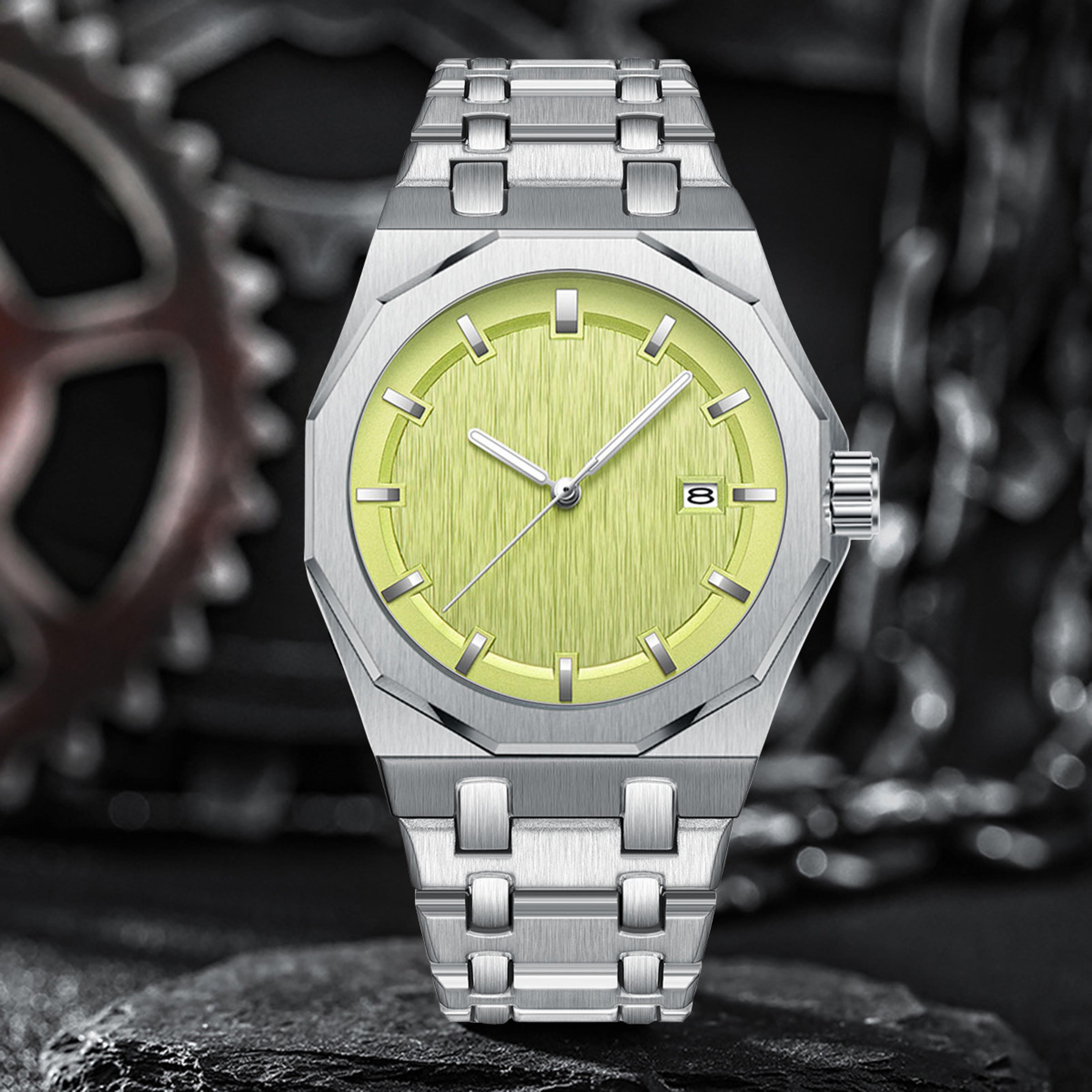 Polygonal Mens Quartz Watch Stainless Steel Luminous Business Wristwatch 3
