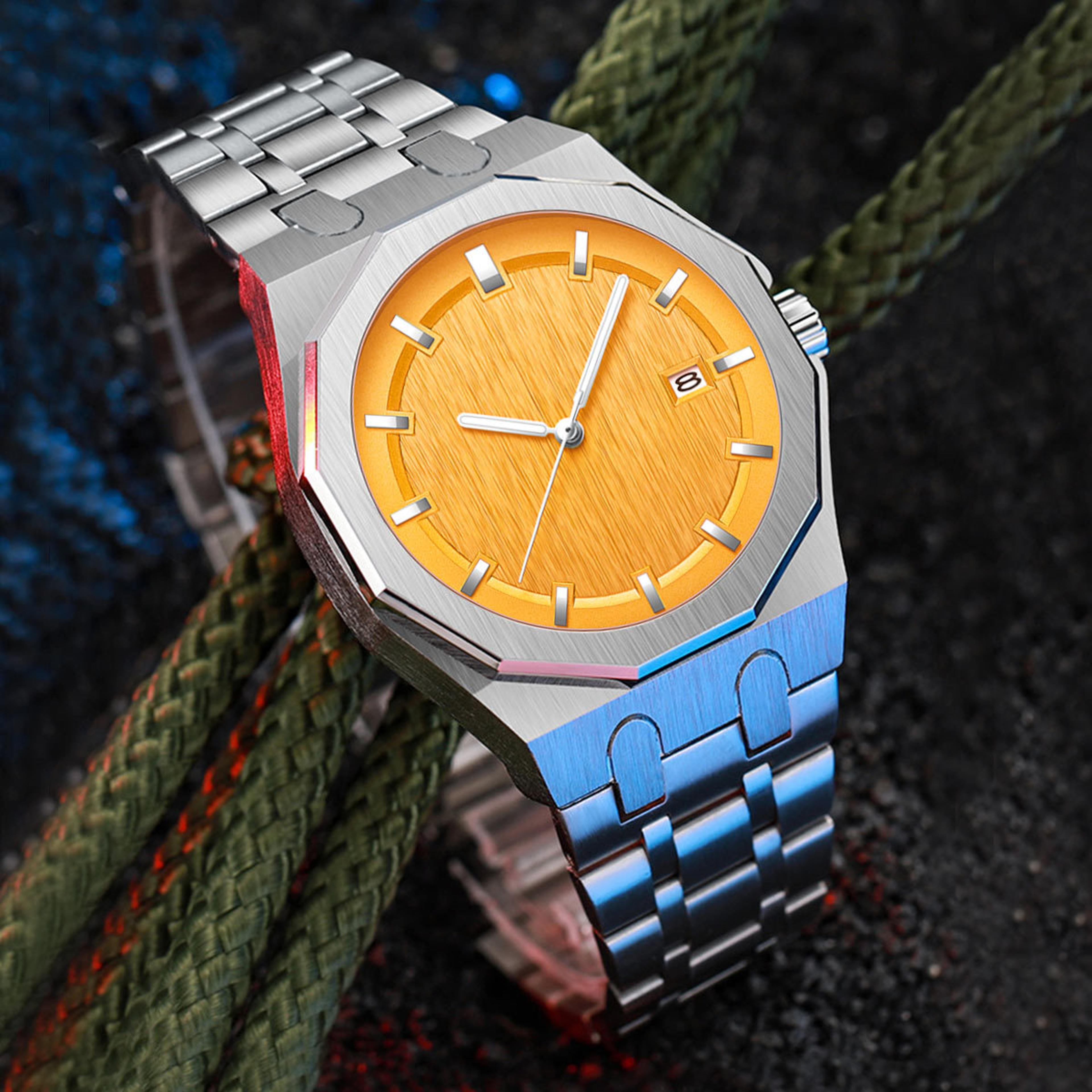 Polygonal Mens Quartz Watch Stainless Steel Luminous Business Wristwatch 4