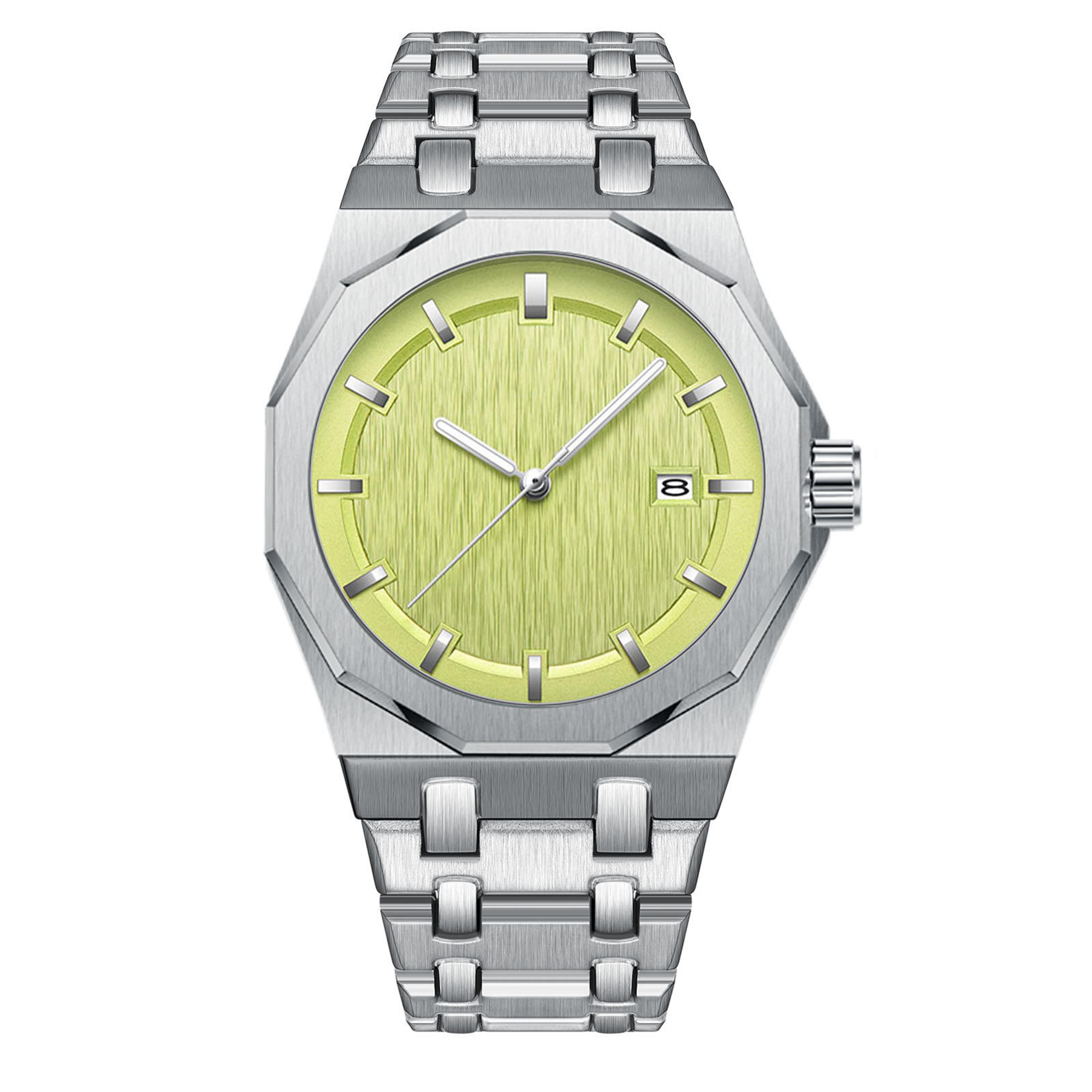 Polygonal Mens Quartz Watch Stainless Steel Luminous Business Wristwatch 6