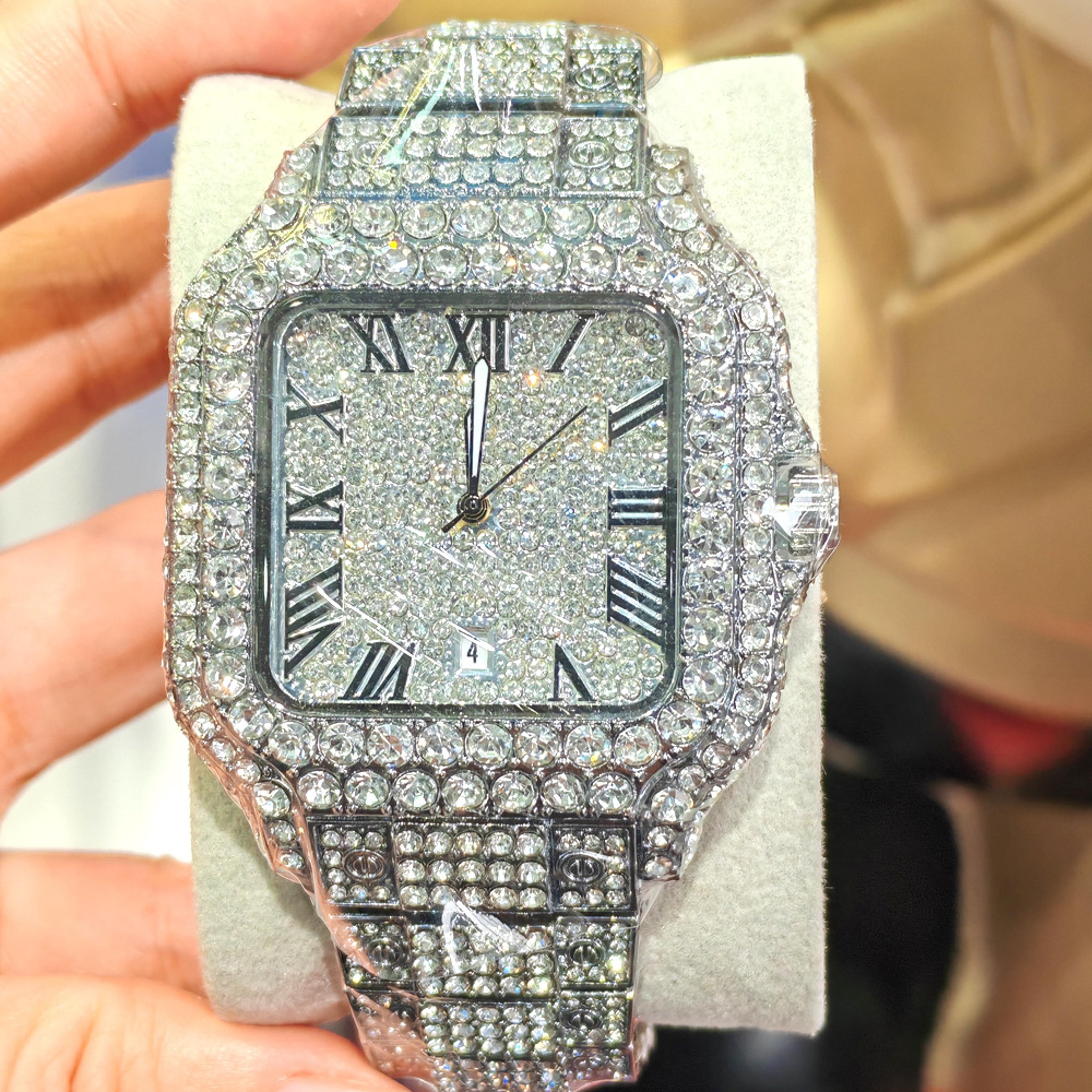 Classic Iced Out Square Quartz Watch For Men Blue Black Hip Hop Wristwatch 6