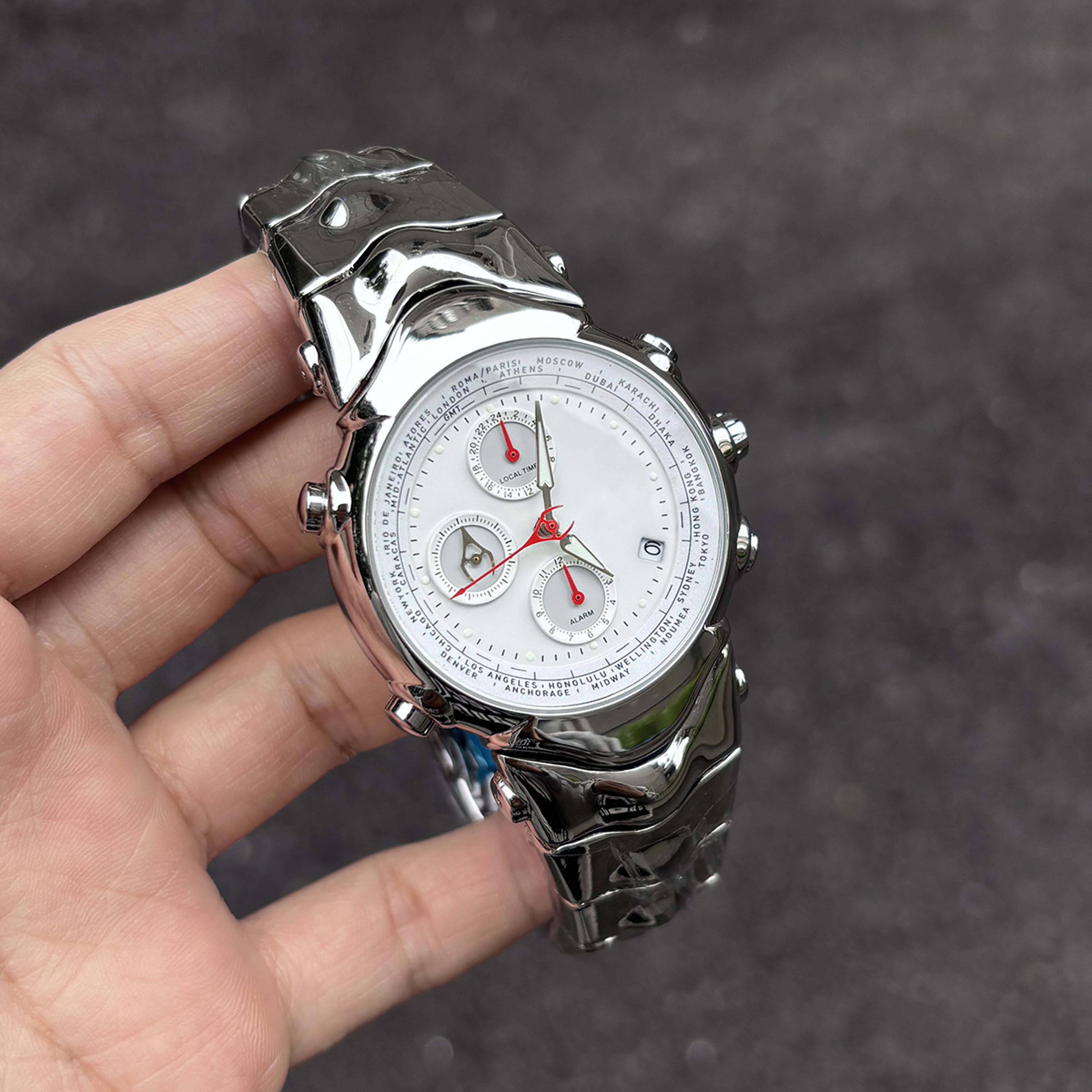 Alien Dial Six Hand Quartz Watch For Men Unique Steel Fashion Wristwatch 3
