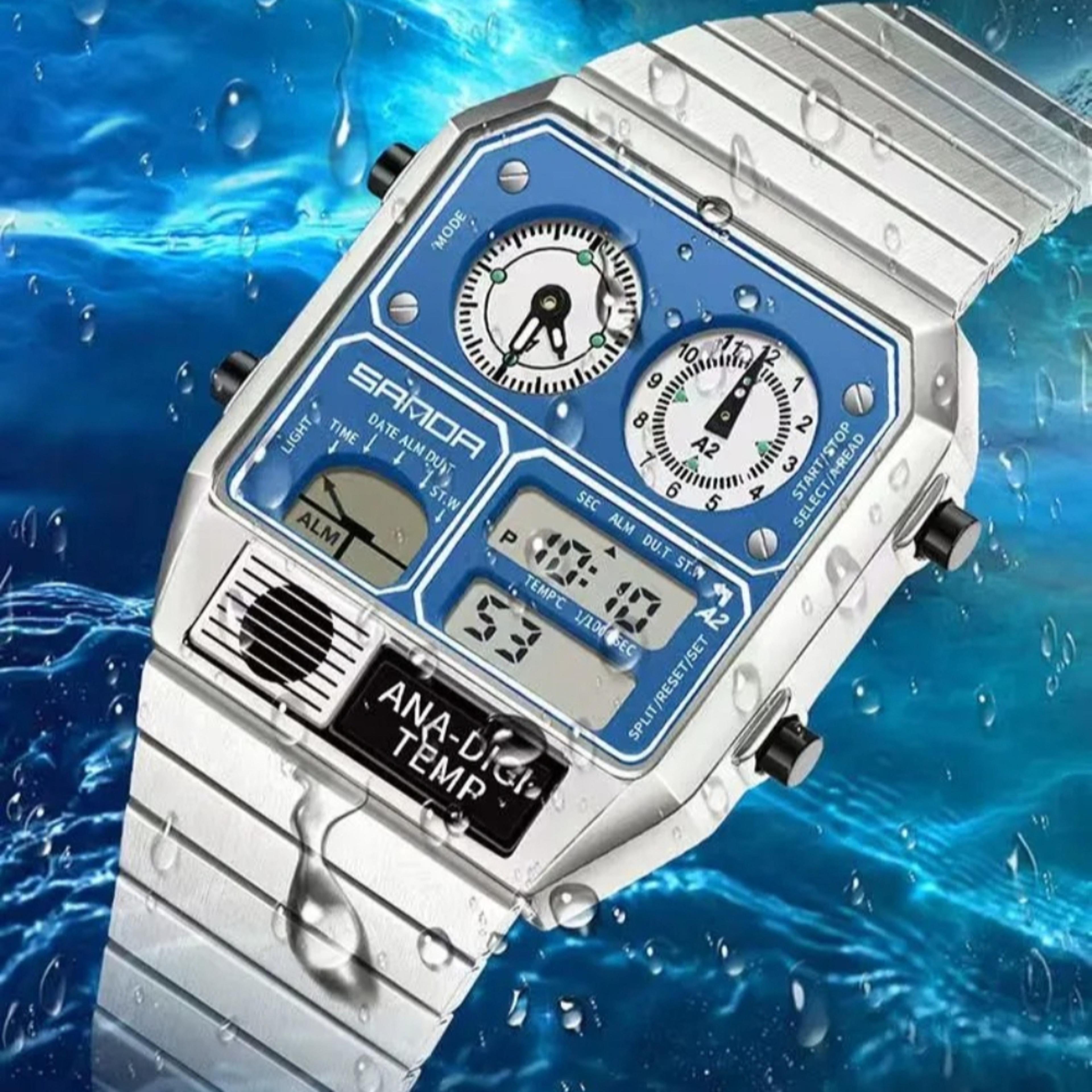 Retro Square Dual Display Waterproof Quartz Watch For Men 0