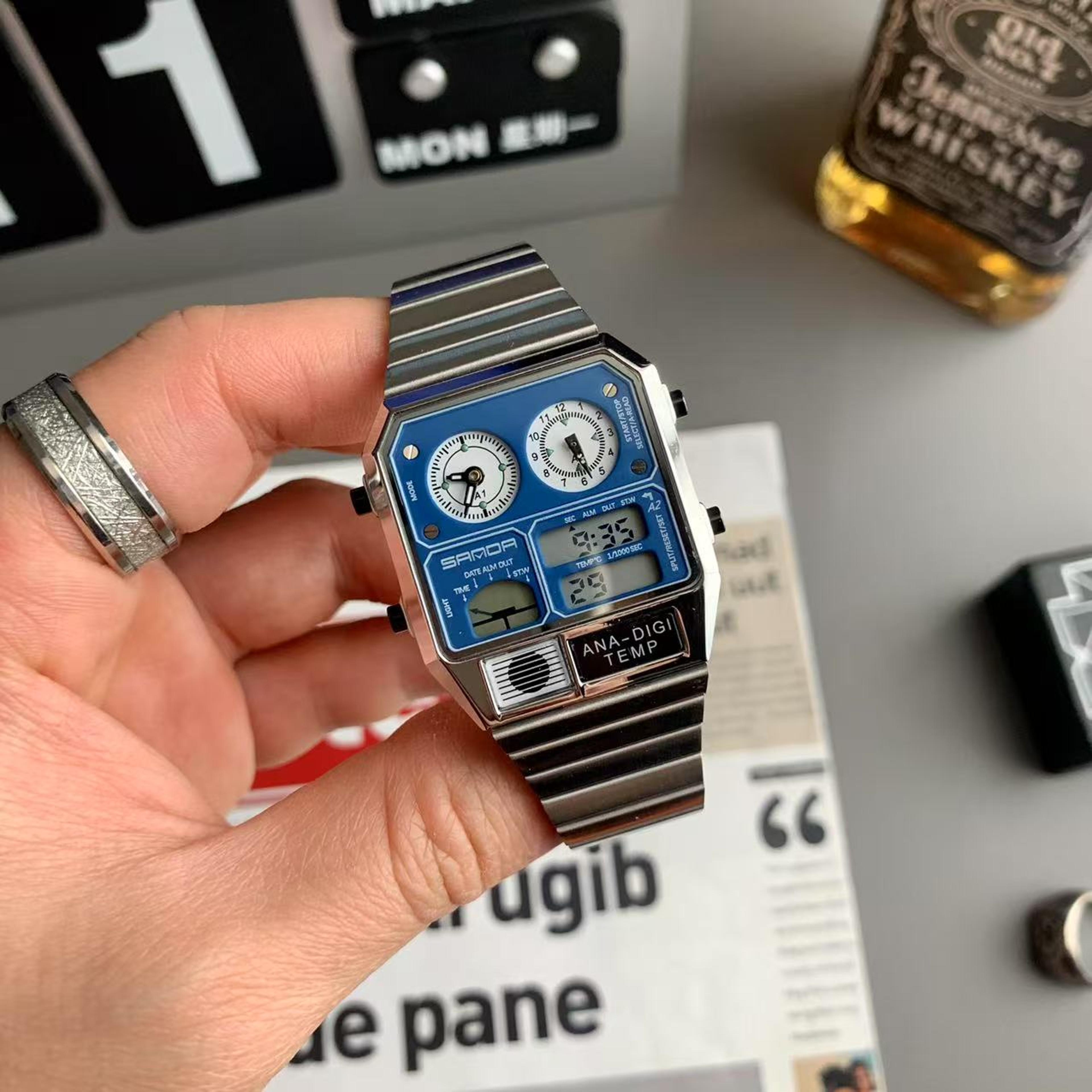 Retro Square Dual Display Waterproof Quartz Watch For Men 1