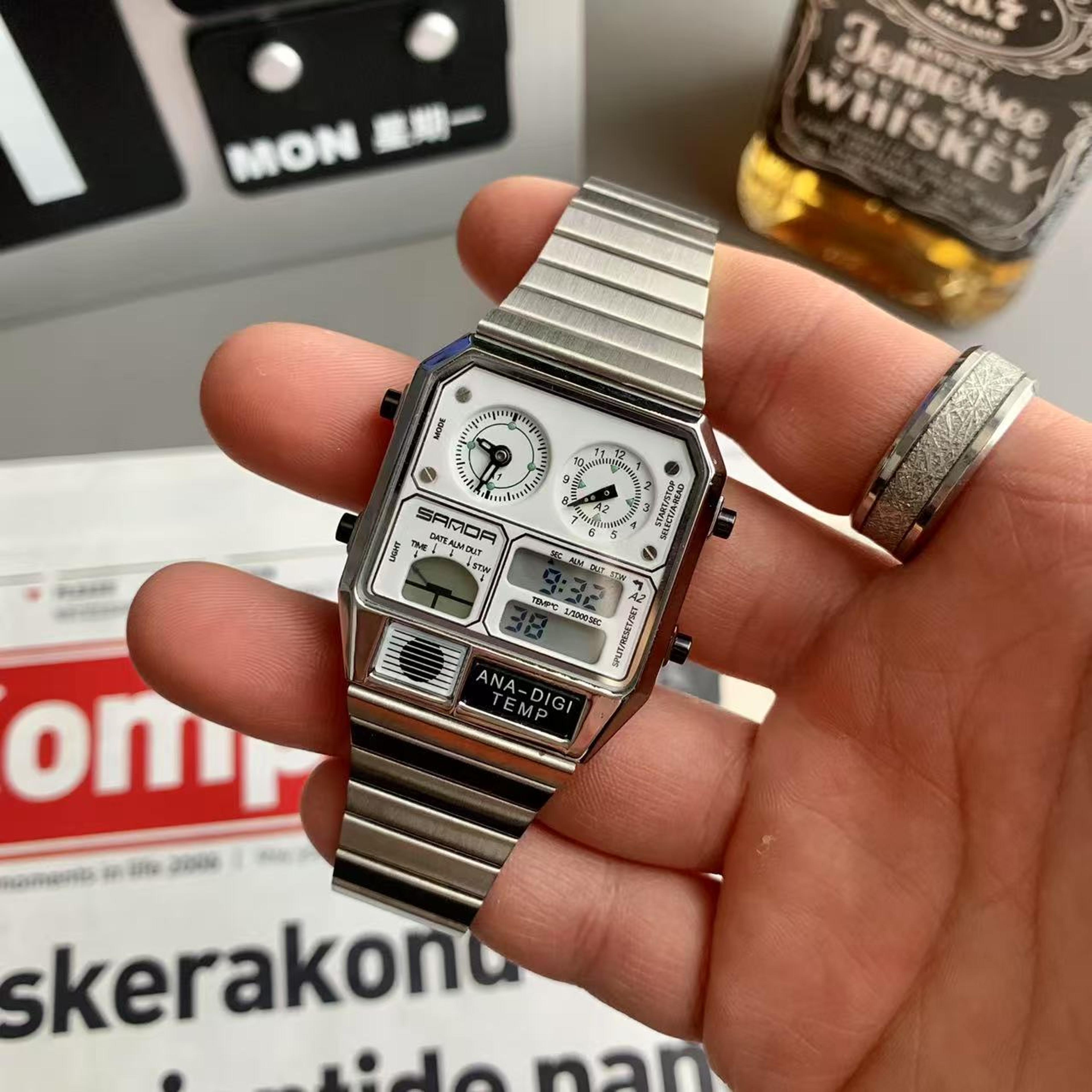 Retro Square Dual Display Waterproof Quartz Watch For Men 4