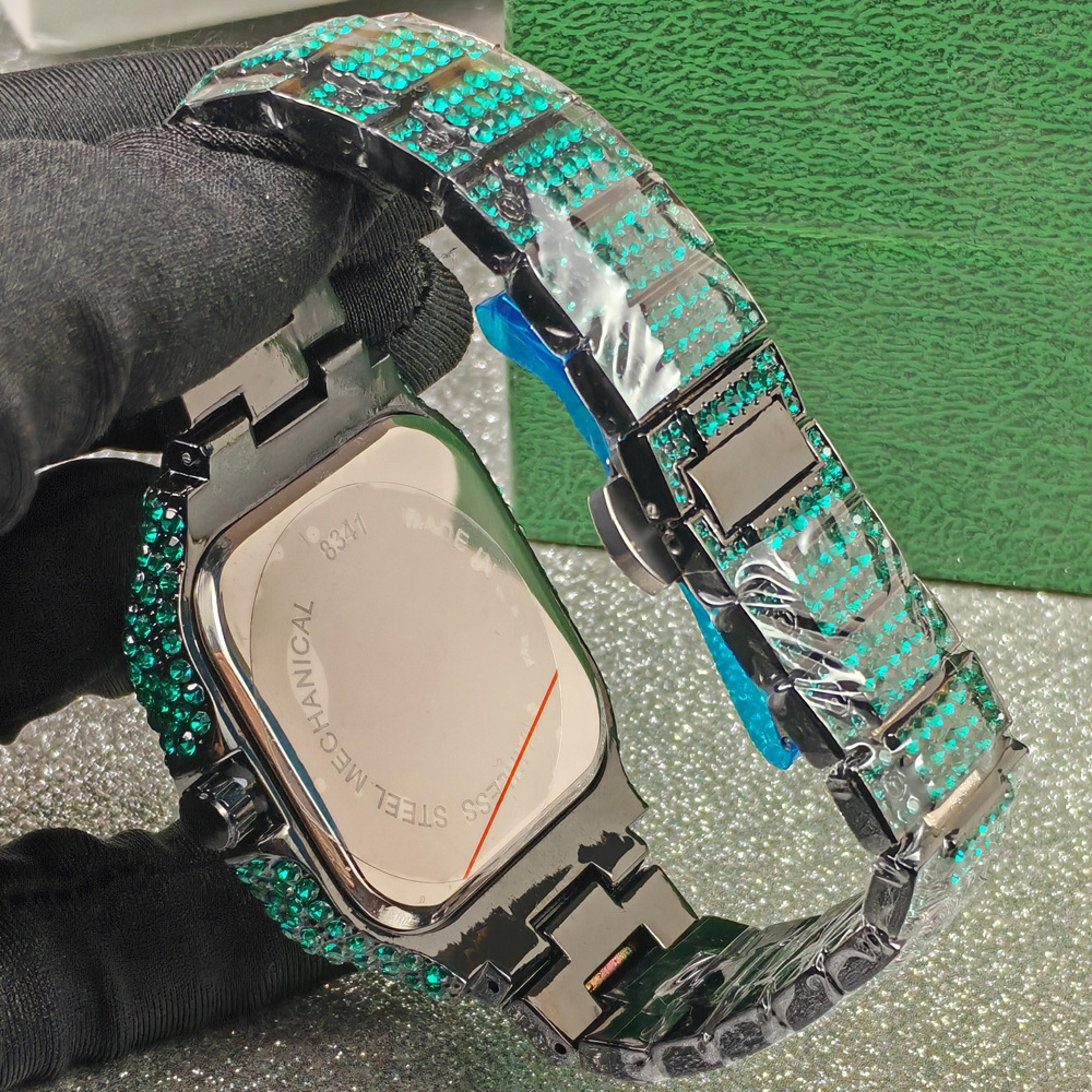 Iced Out Rectangle Quartz Watch For Men With Stainless Steel Band 1