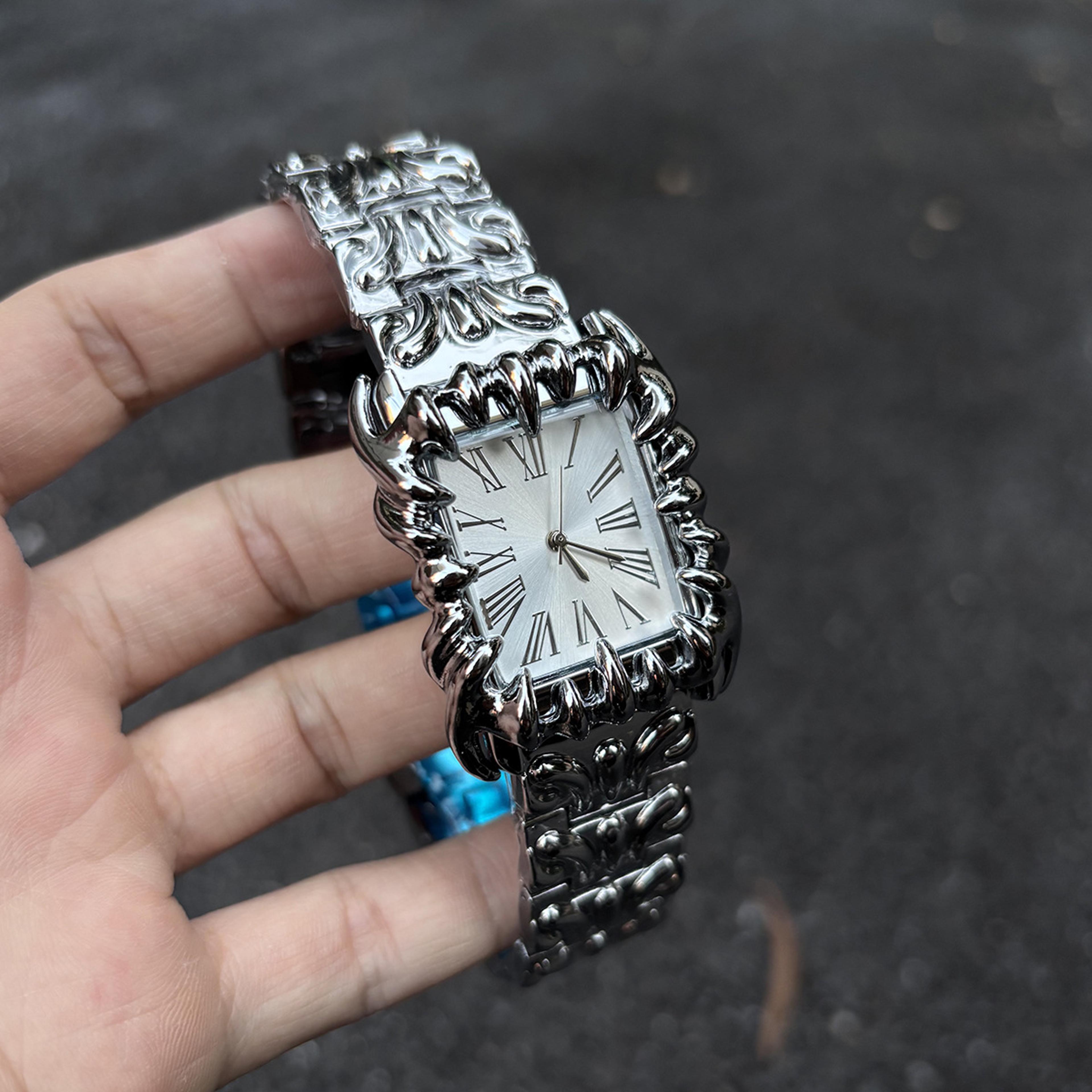 Demon Claw Square Quartz Watch For Men Gothic Statement Wristwatch 5