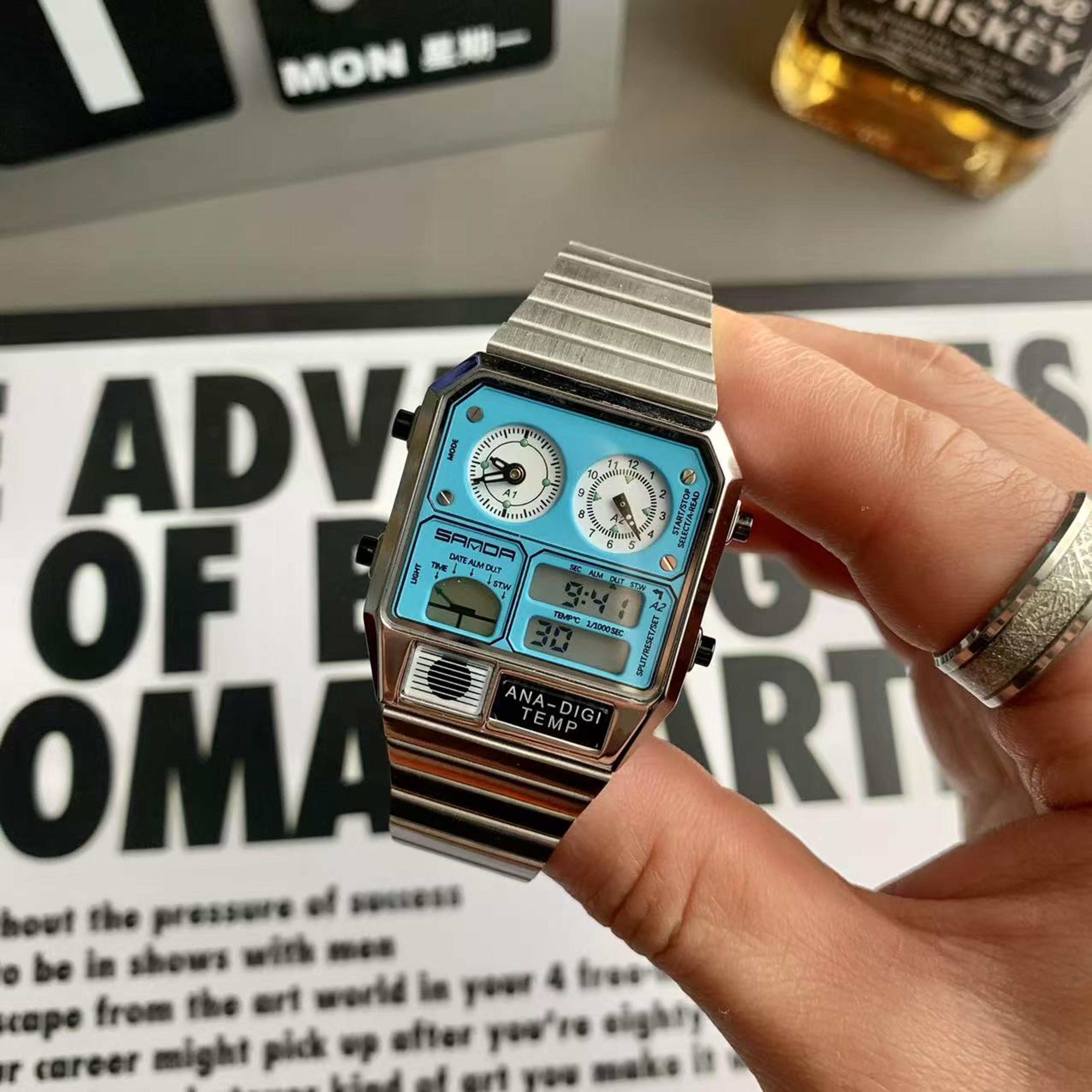 Retro Square Dual Display Waterproof Watch For Men 6