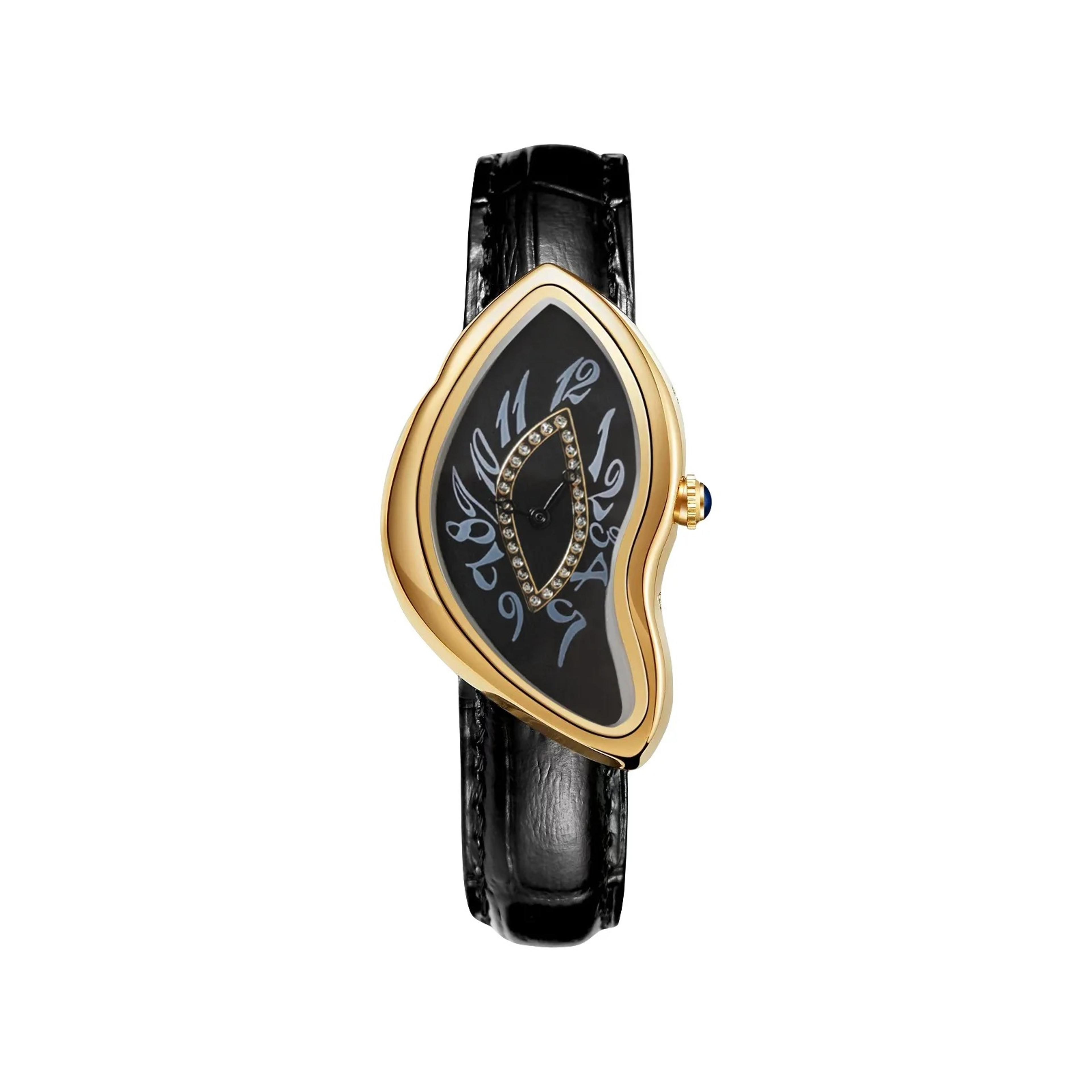 Diamond Dial Twisted Case Quartz Watch With Leather Strap 8