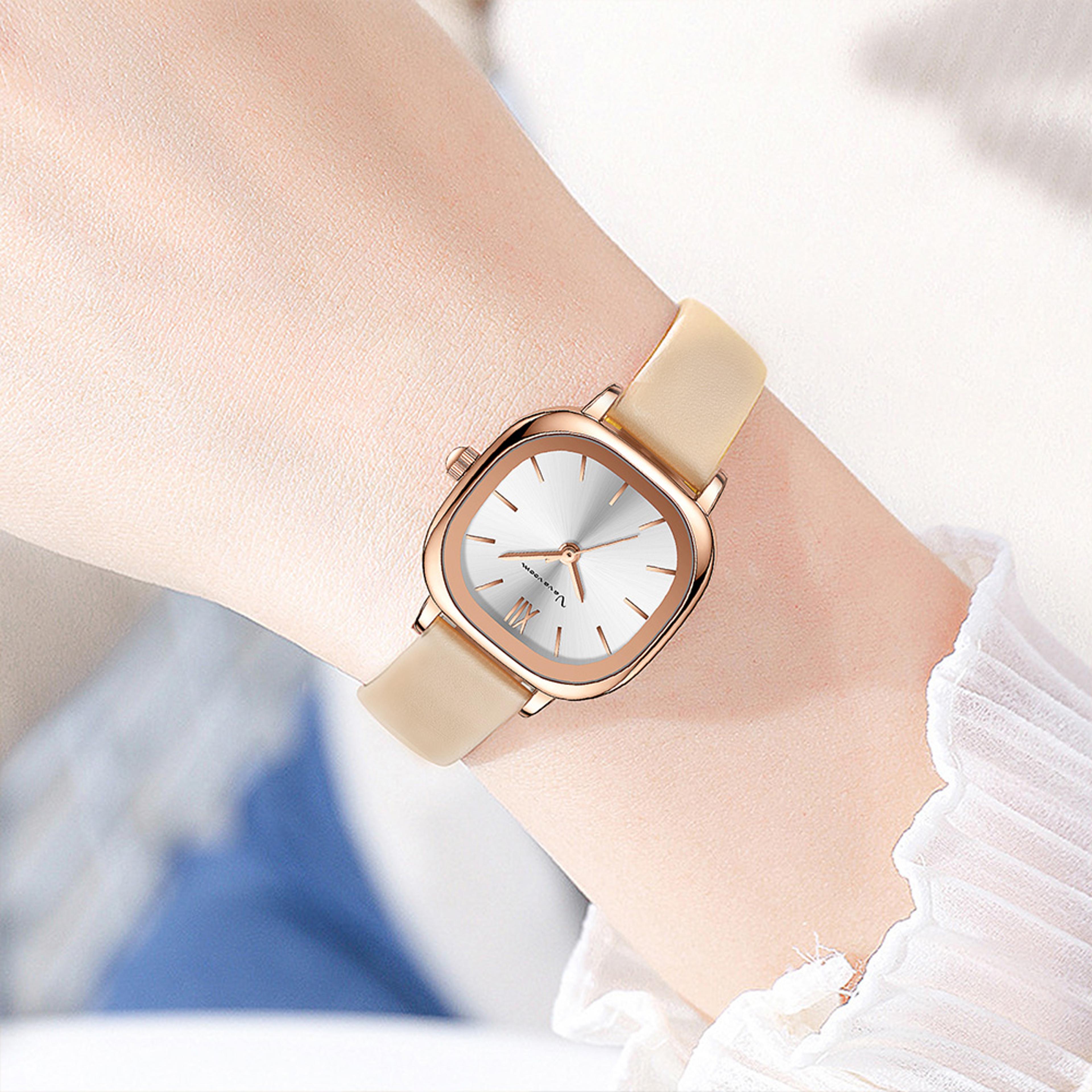 Rose Gold Square Dial Womens Minimalist Watch With Leather Strap And Water Resistance 2