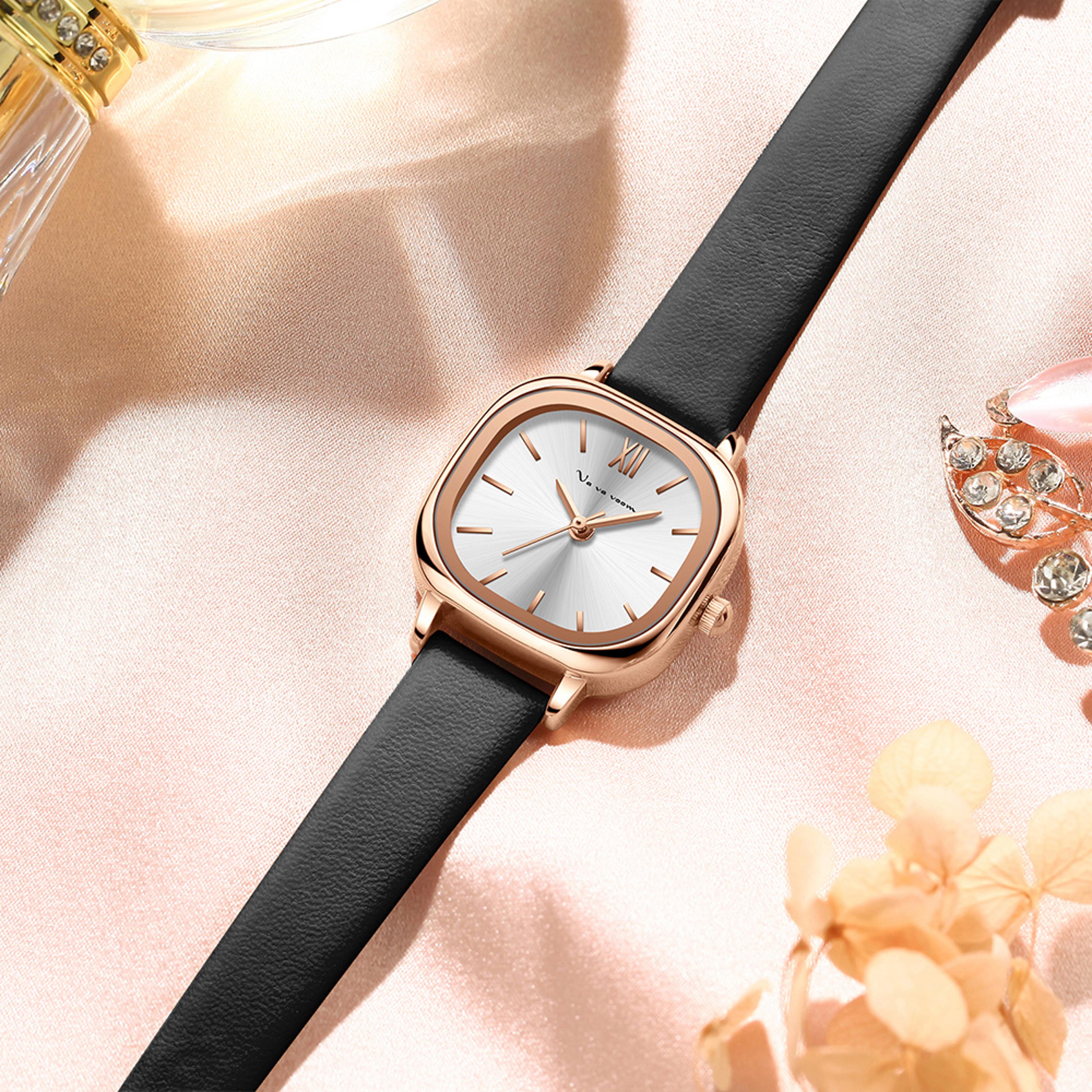 Rose Gold Square Dial Womens Minimalist Watch With Leather Strap And Water Resistance 5