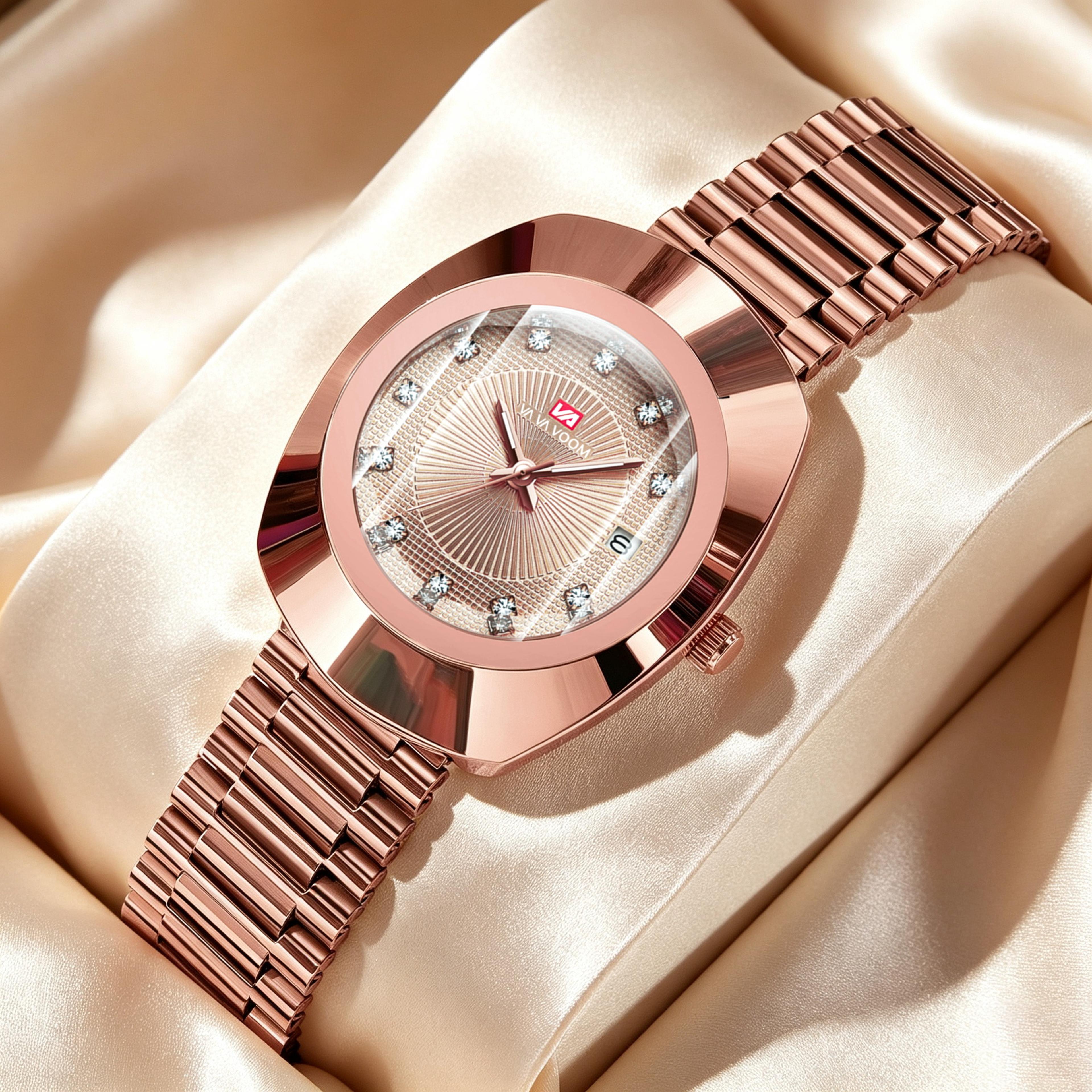 elegant womens stainless steel quartz watch waterproof date wristwatch
