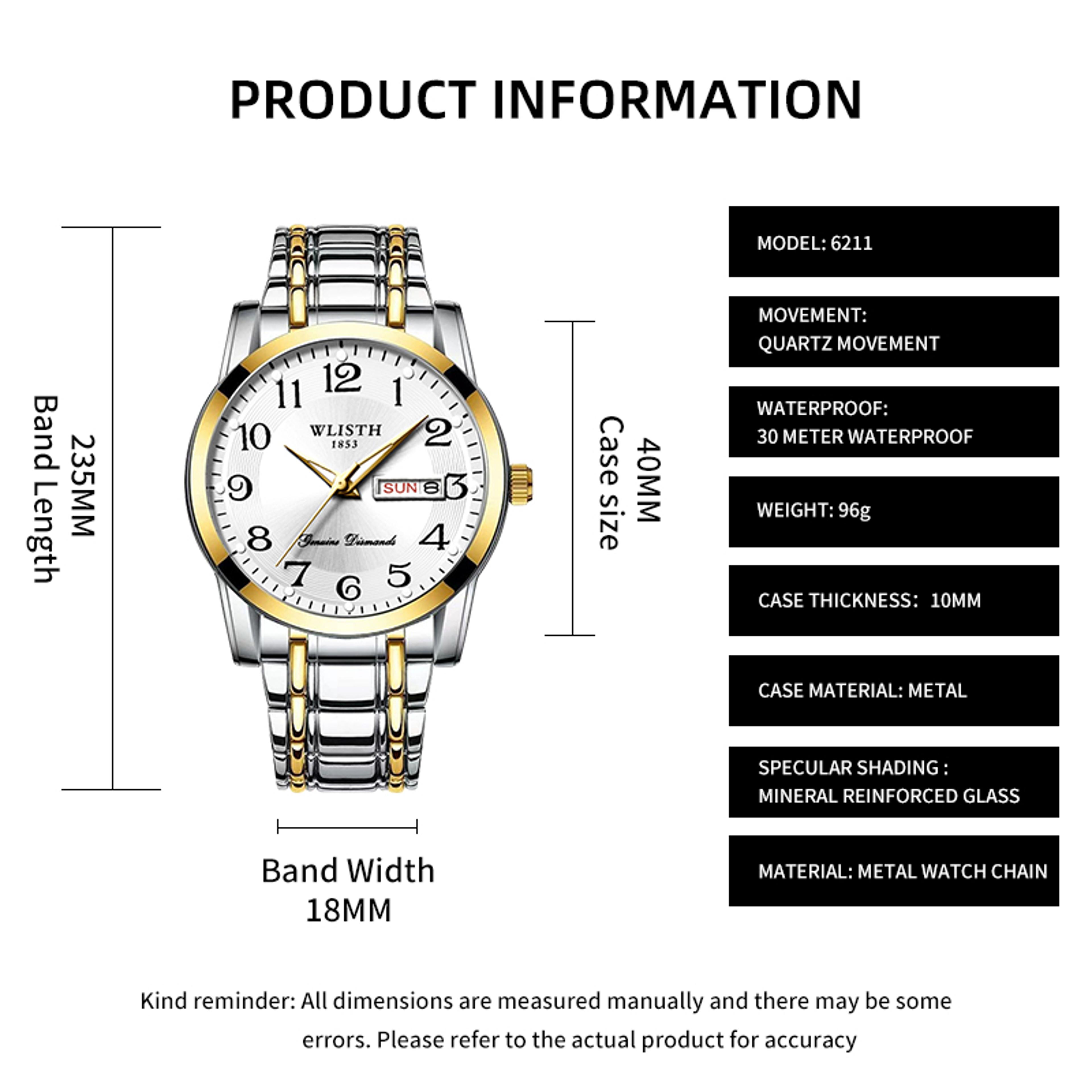 Easy Read Digital Quartz Watch Night Light Calendar Waterproof Senior Wristwatch 1