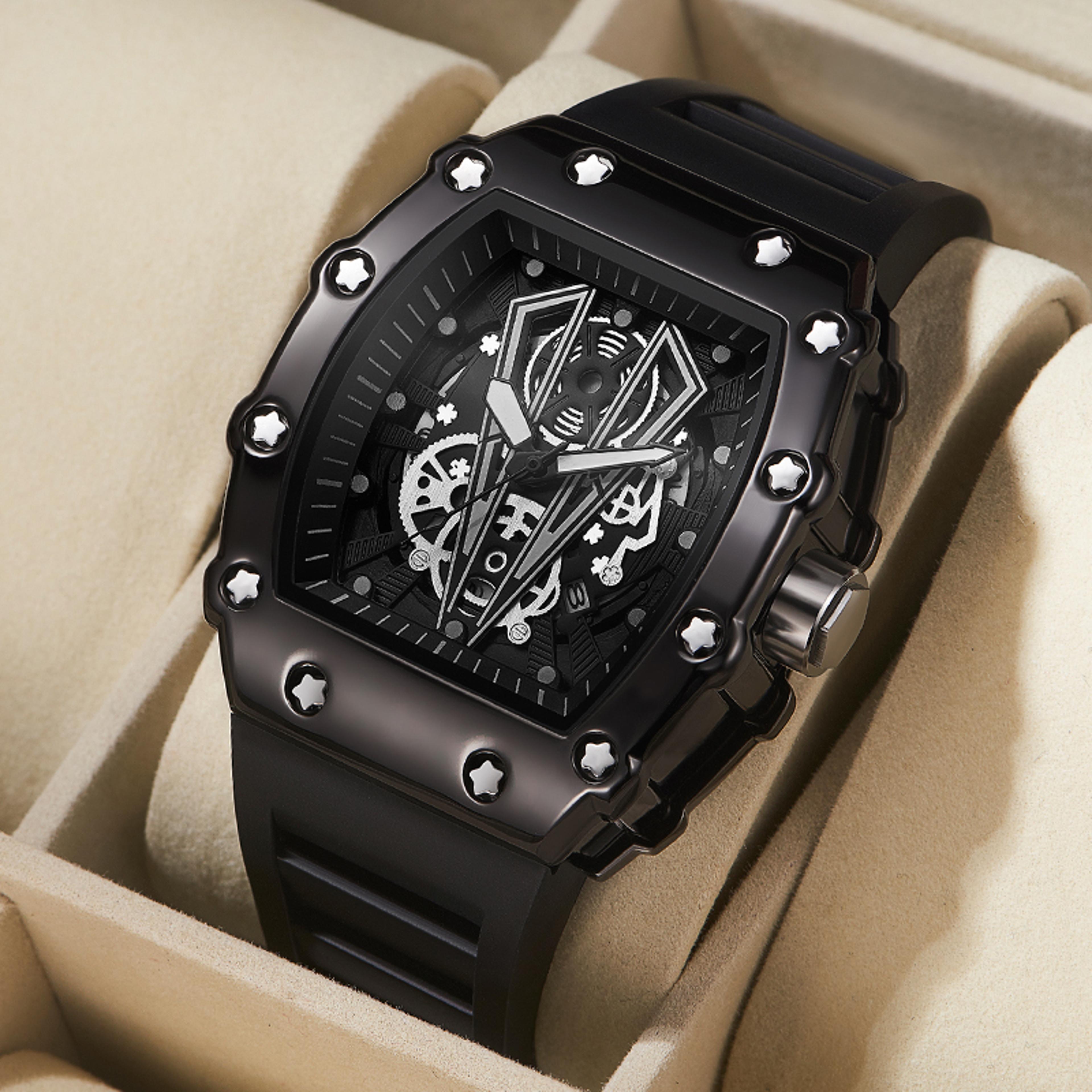Large Dial Mens Square Watch Waterproof Sport Luminous Quartz Watch 6