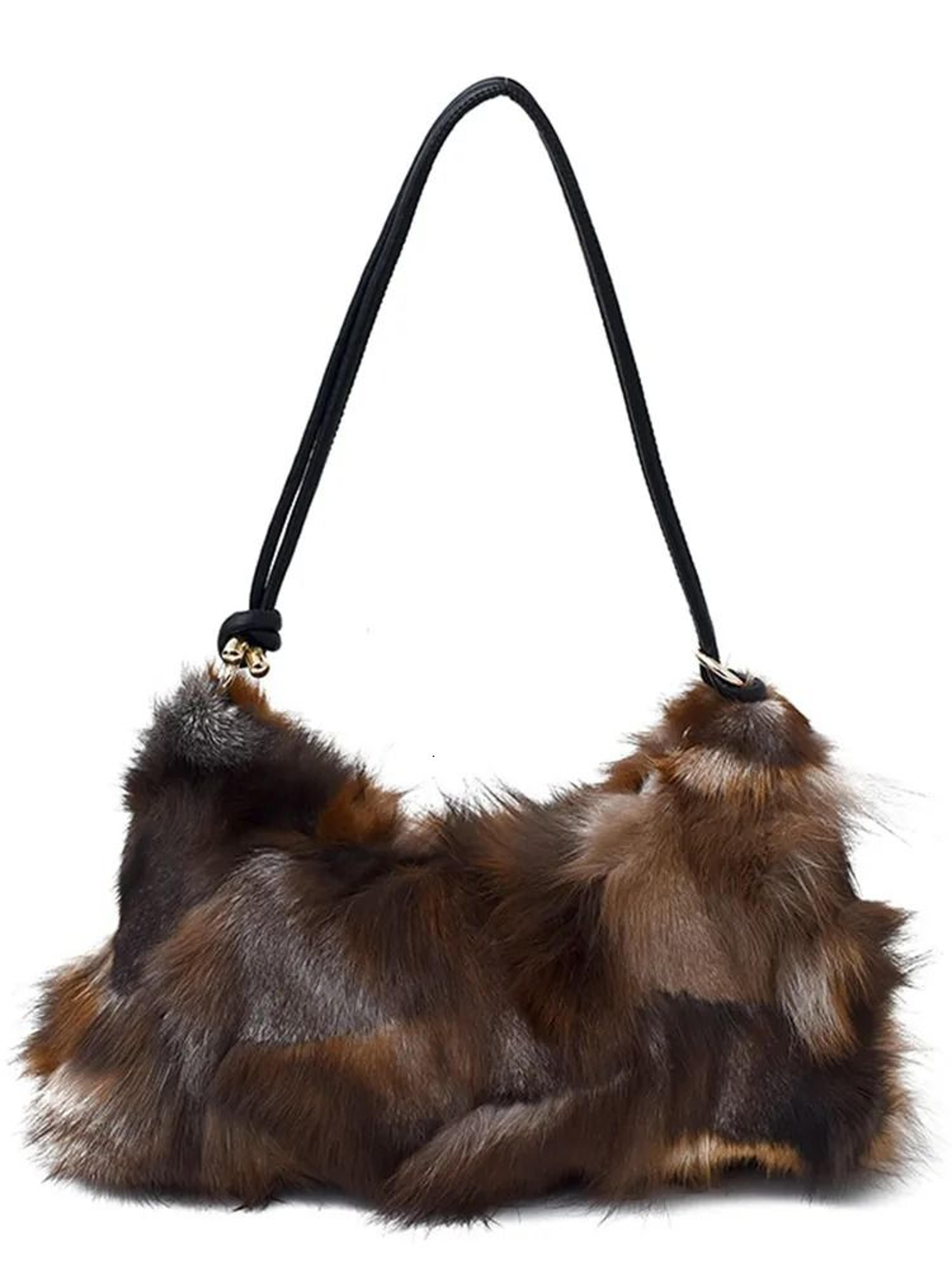 Womens Plush Patchwork Shoulder Bag With Half Moon Design 2