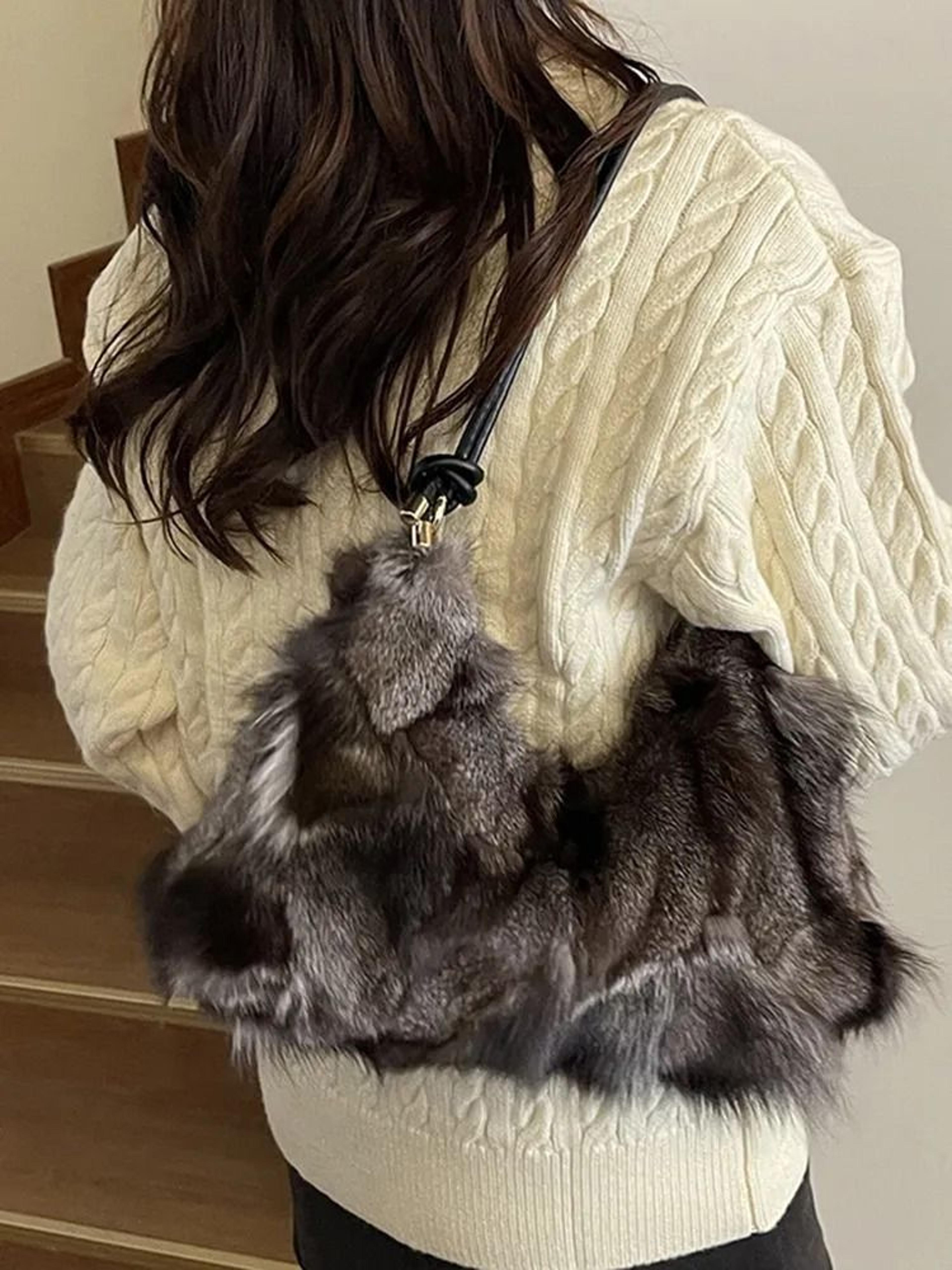 Womens Plush Patchwork Shoulder Bag With Half Moon Design 4