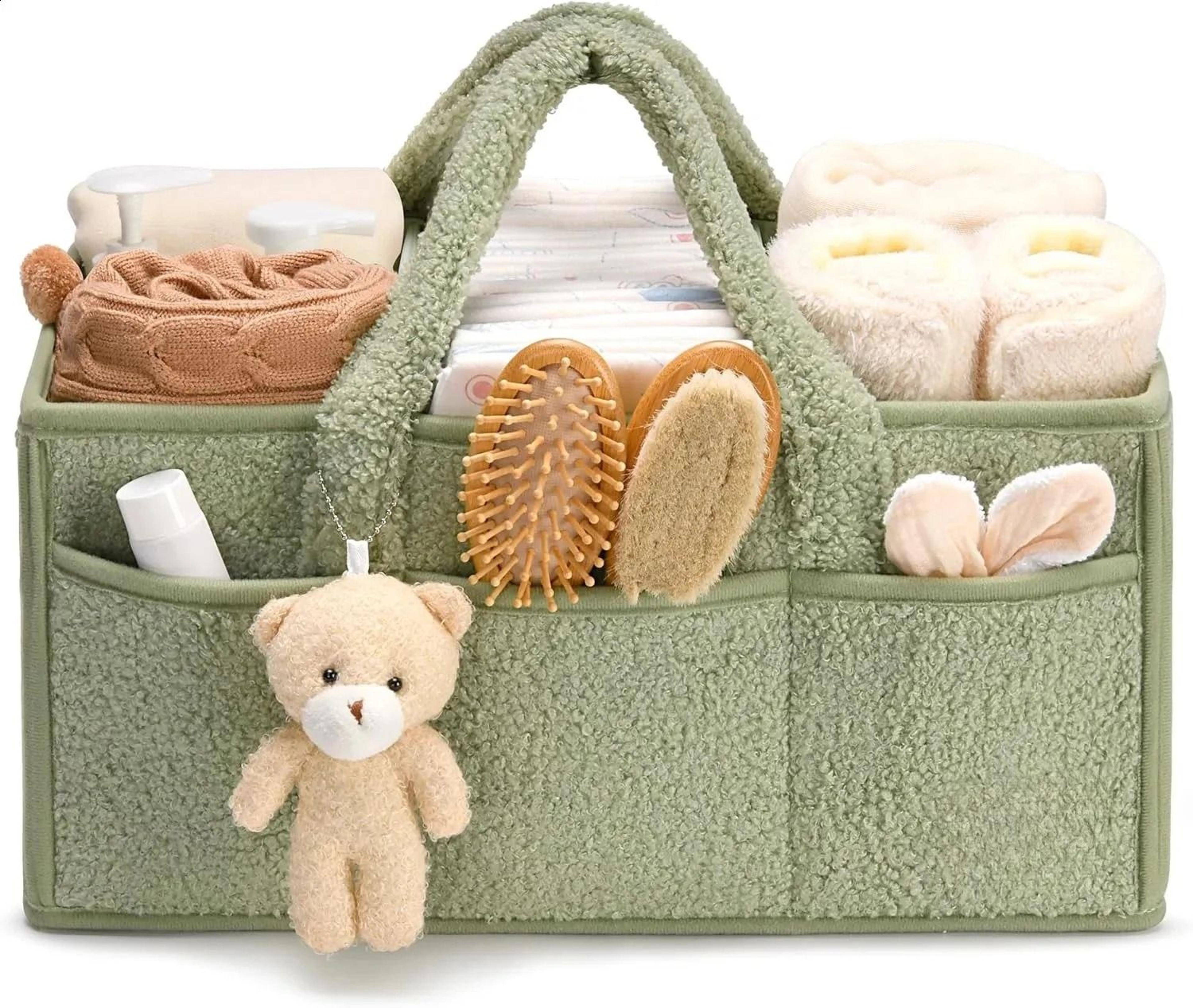 baby diaper caddy organizer with plush teddy bear design for nursery storage