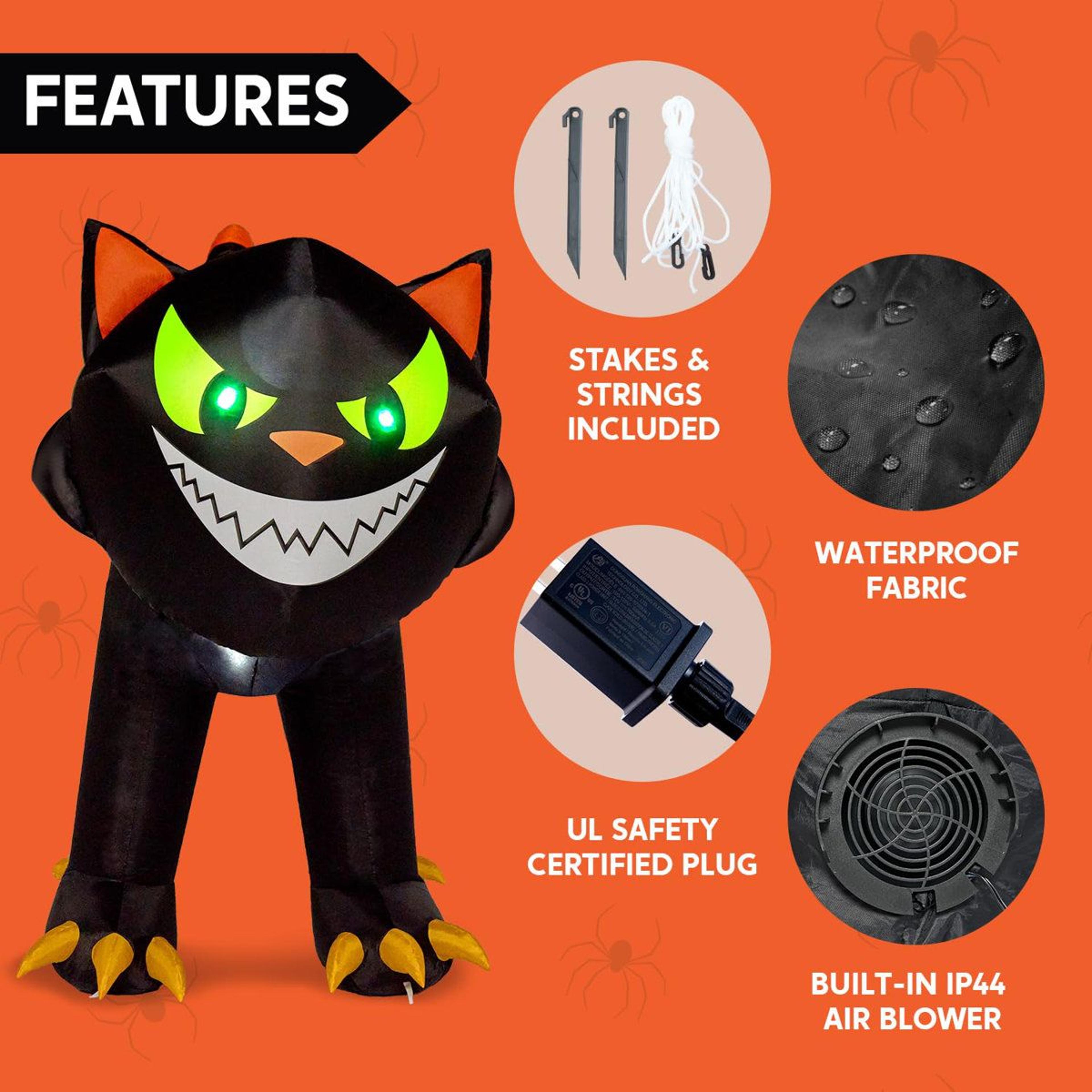 Halloween Inflatable Cat With Moving Head And Glowing Green LED Eyes 3