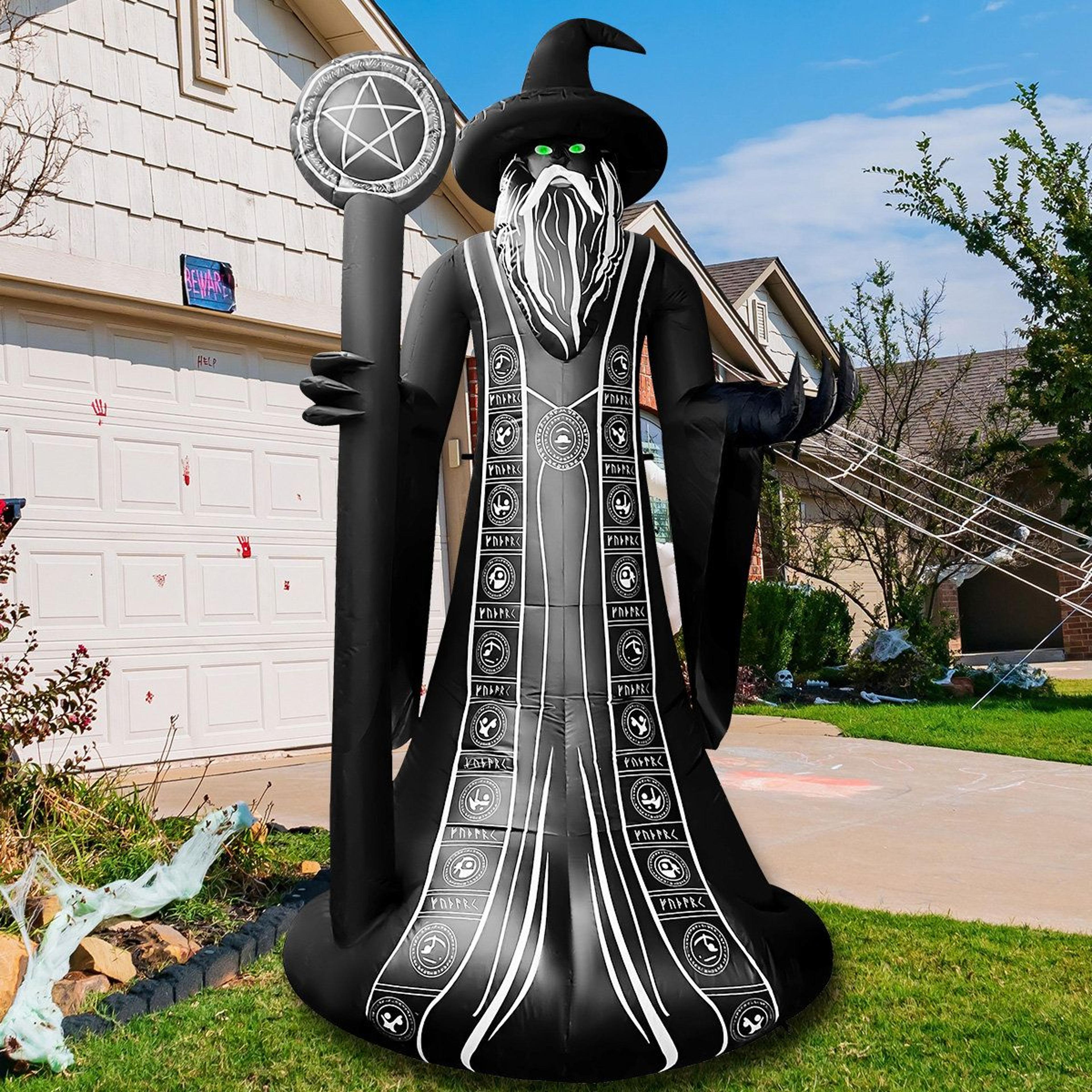 Halloween Inflatable Wizard With LED Lights And Magic Staff For Outdoor Yard Decor 1