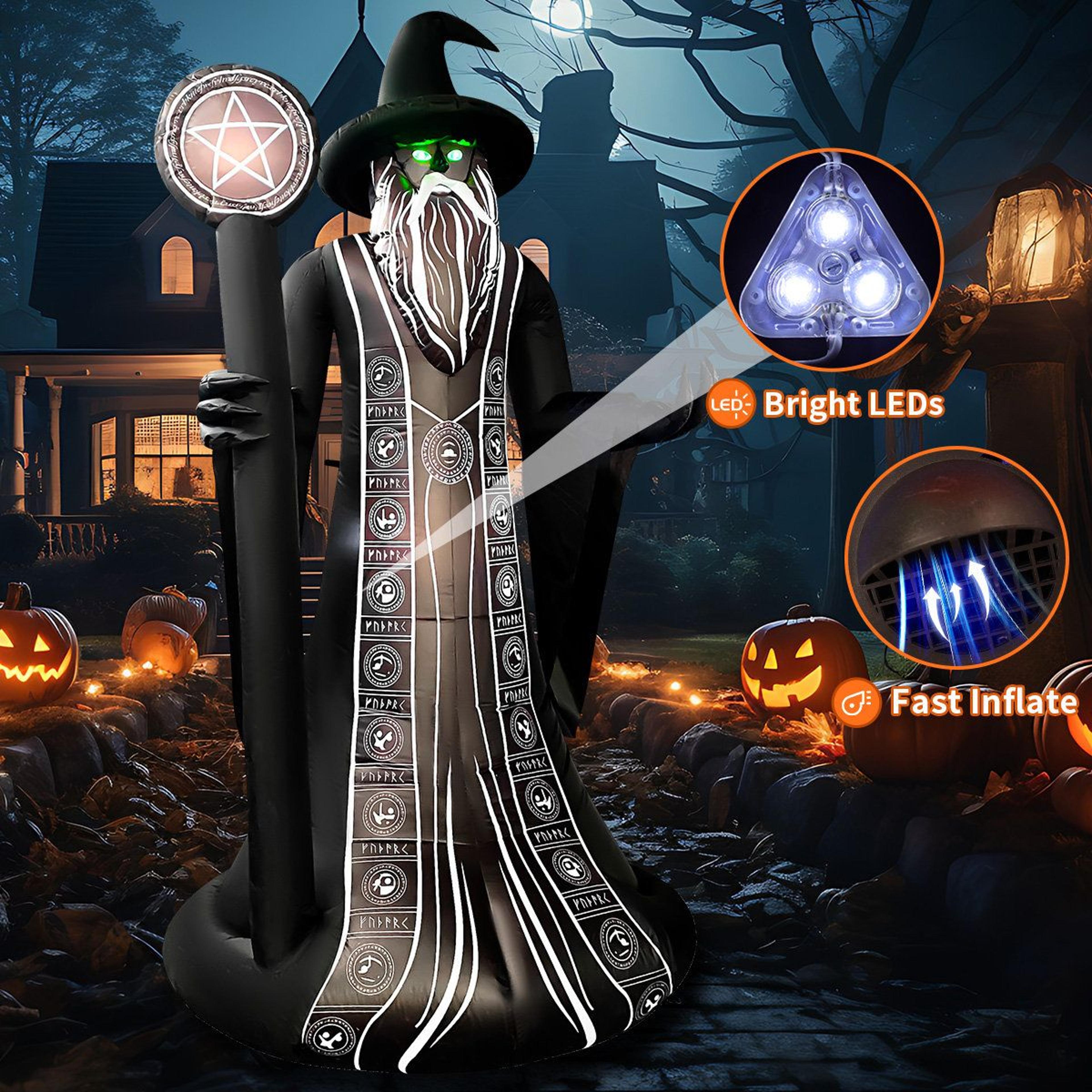 Halloween Inflatable Wizard With LED Lights And Magic Staff For Outdoor Yard Decor 2