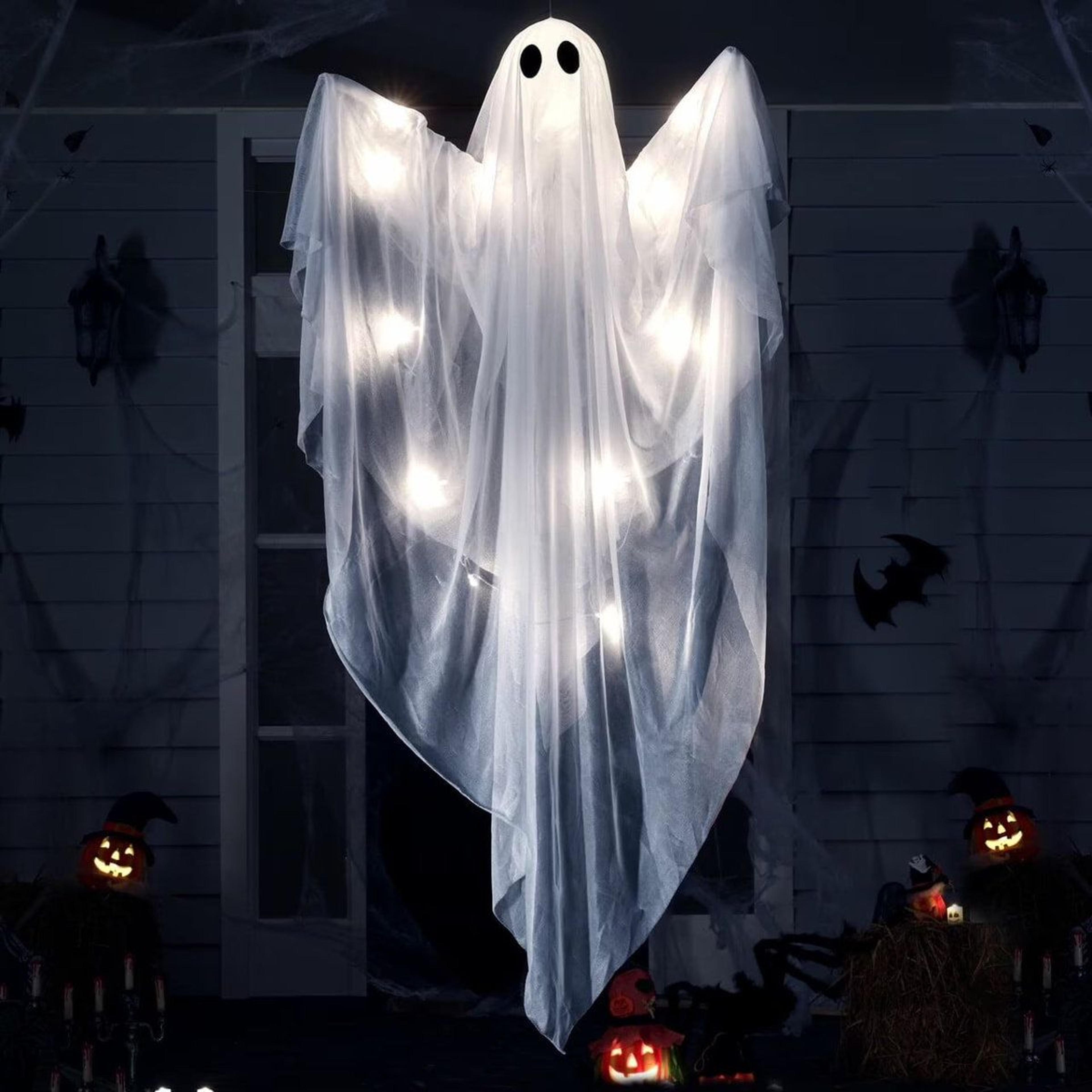 light-up hanging ghost halloween decoration with led lights and bendable arms