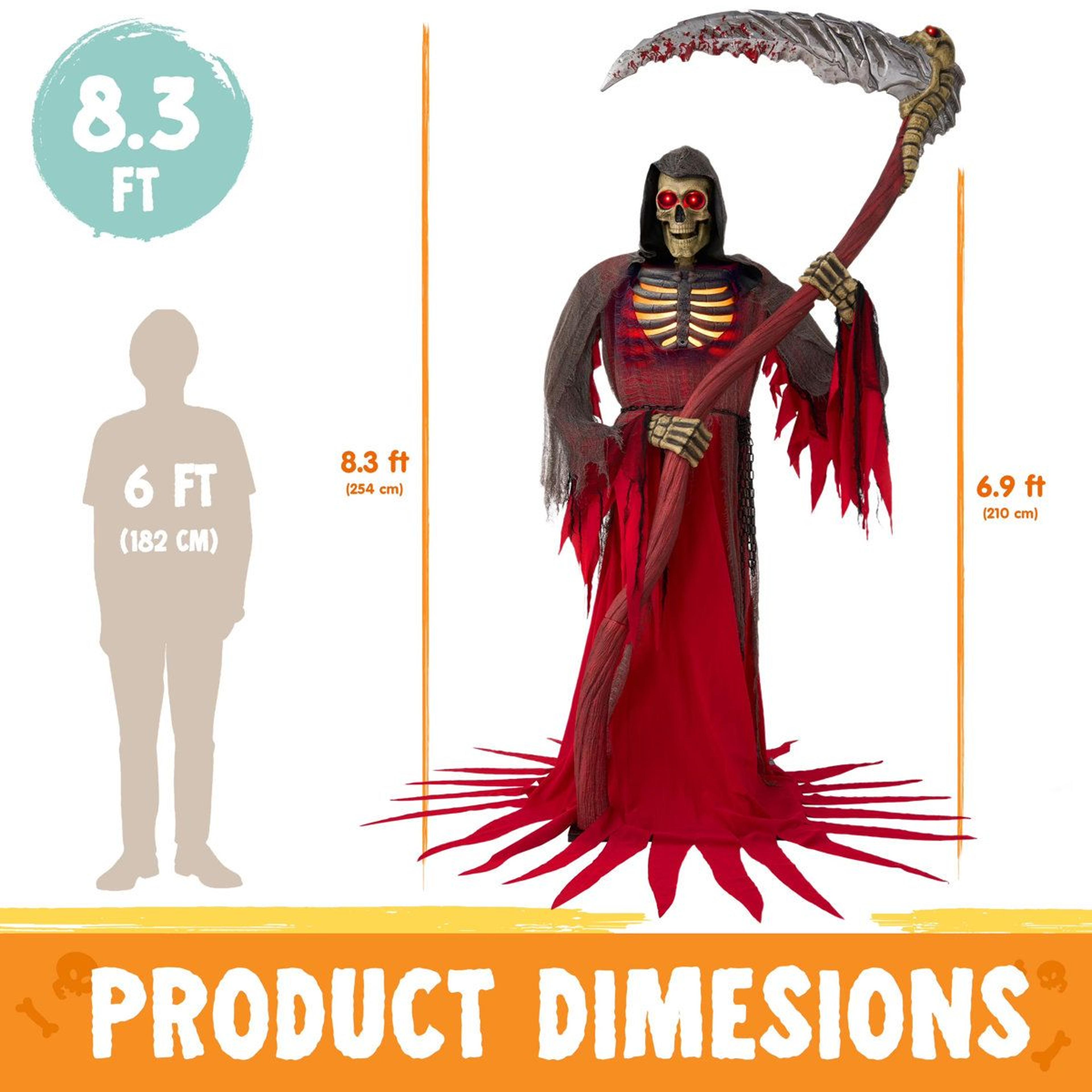 Animated Grim Reaper Halloween Decoration With Motion Sensor LED Lights And Giant Scythe 4