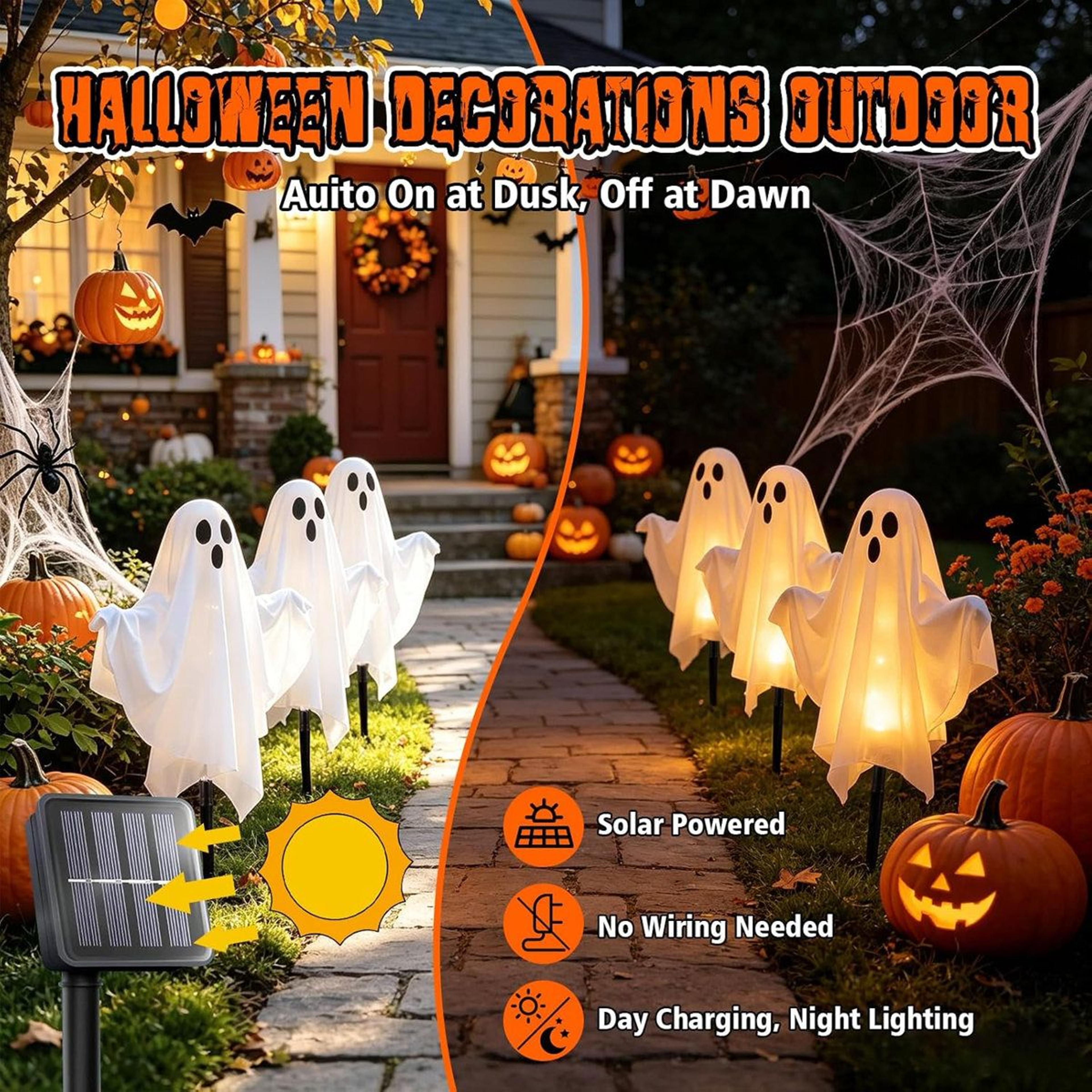 Solar Halloween Ghost Stake Lights Lighting Modes And Poseable Arms 5
