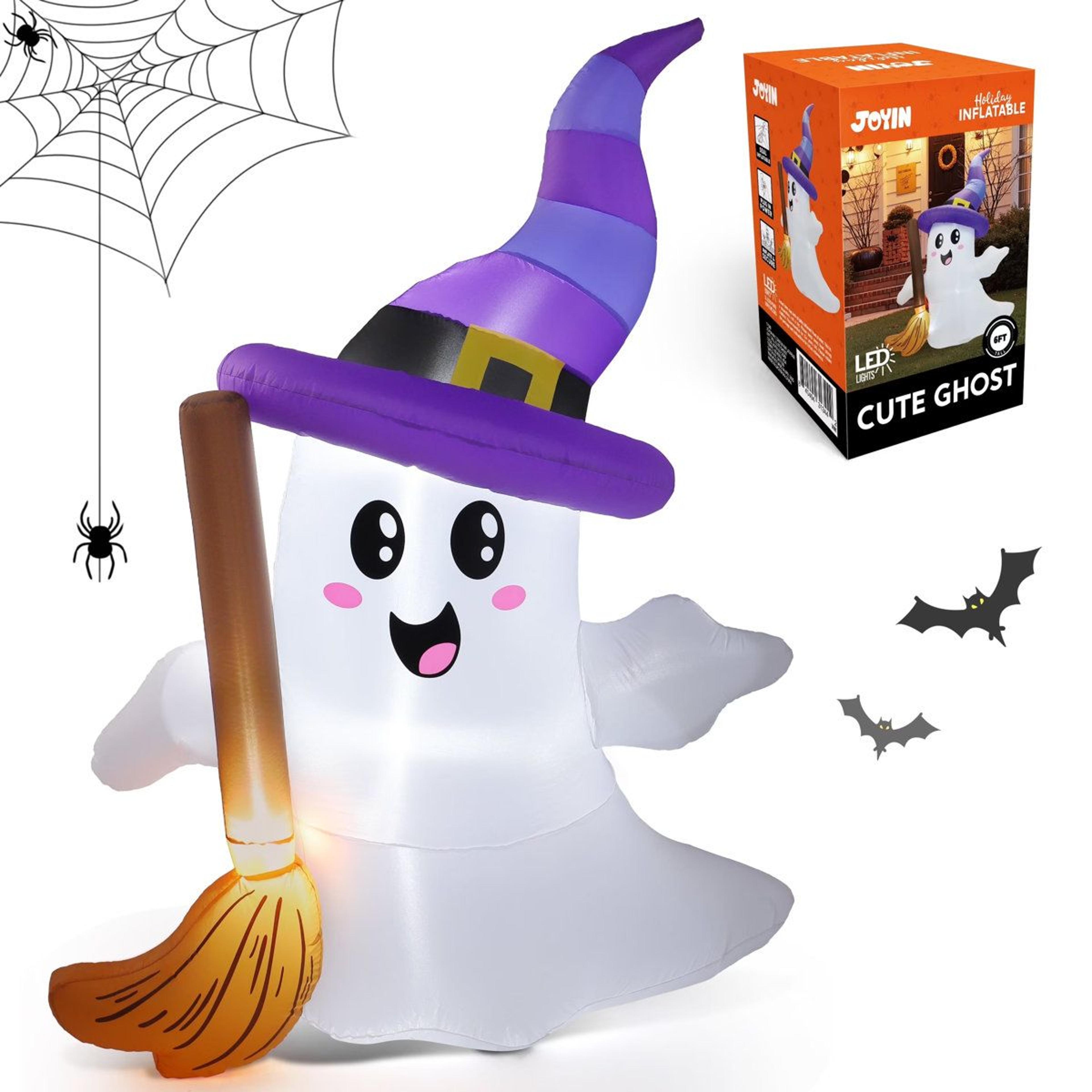 Halloween Inflatable Ghost With Broom And LED Lights For Outdoor Yard Decor 4