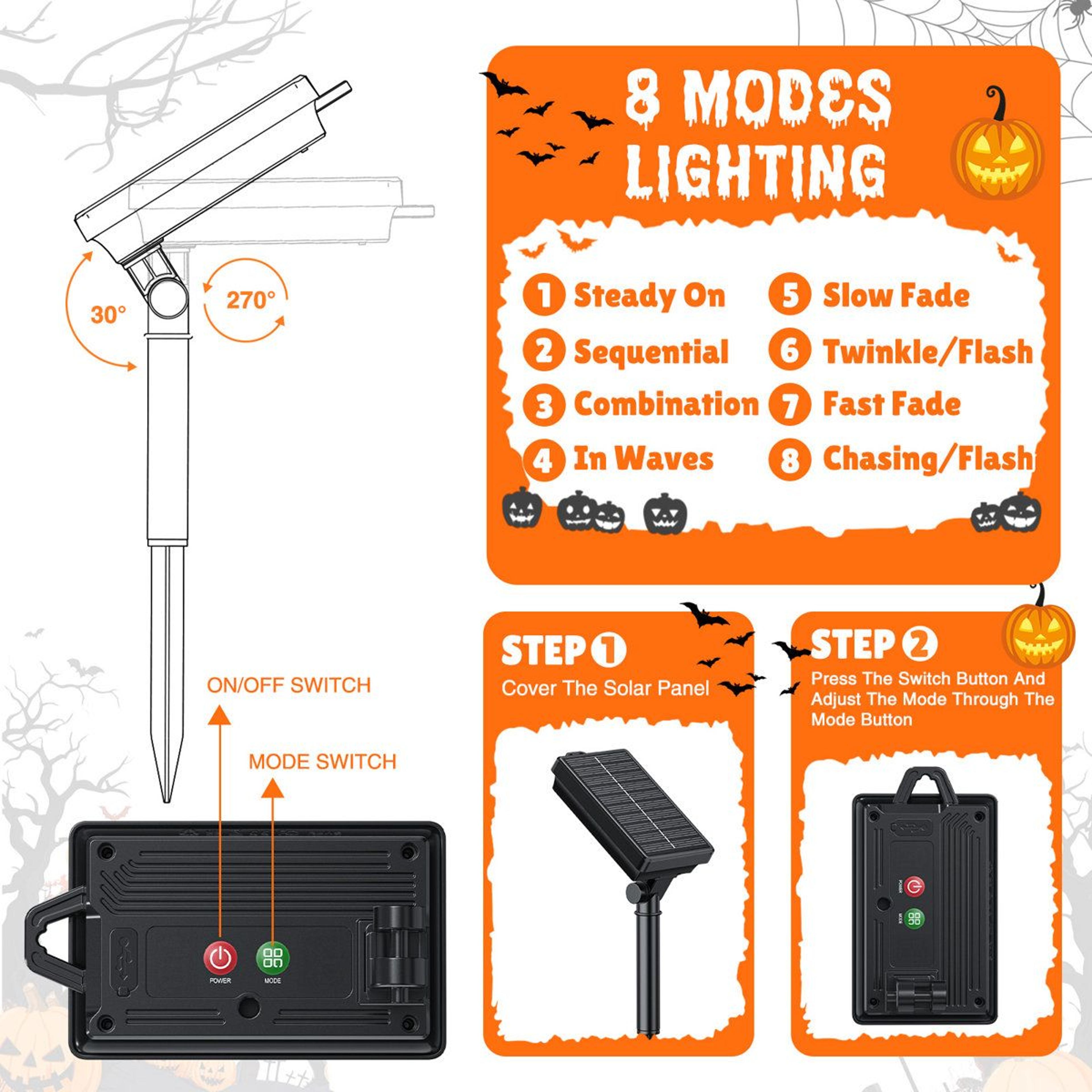 Halloween Solar Pumpkin Pathway Lights With Lighting Modes 1