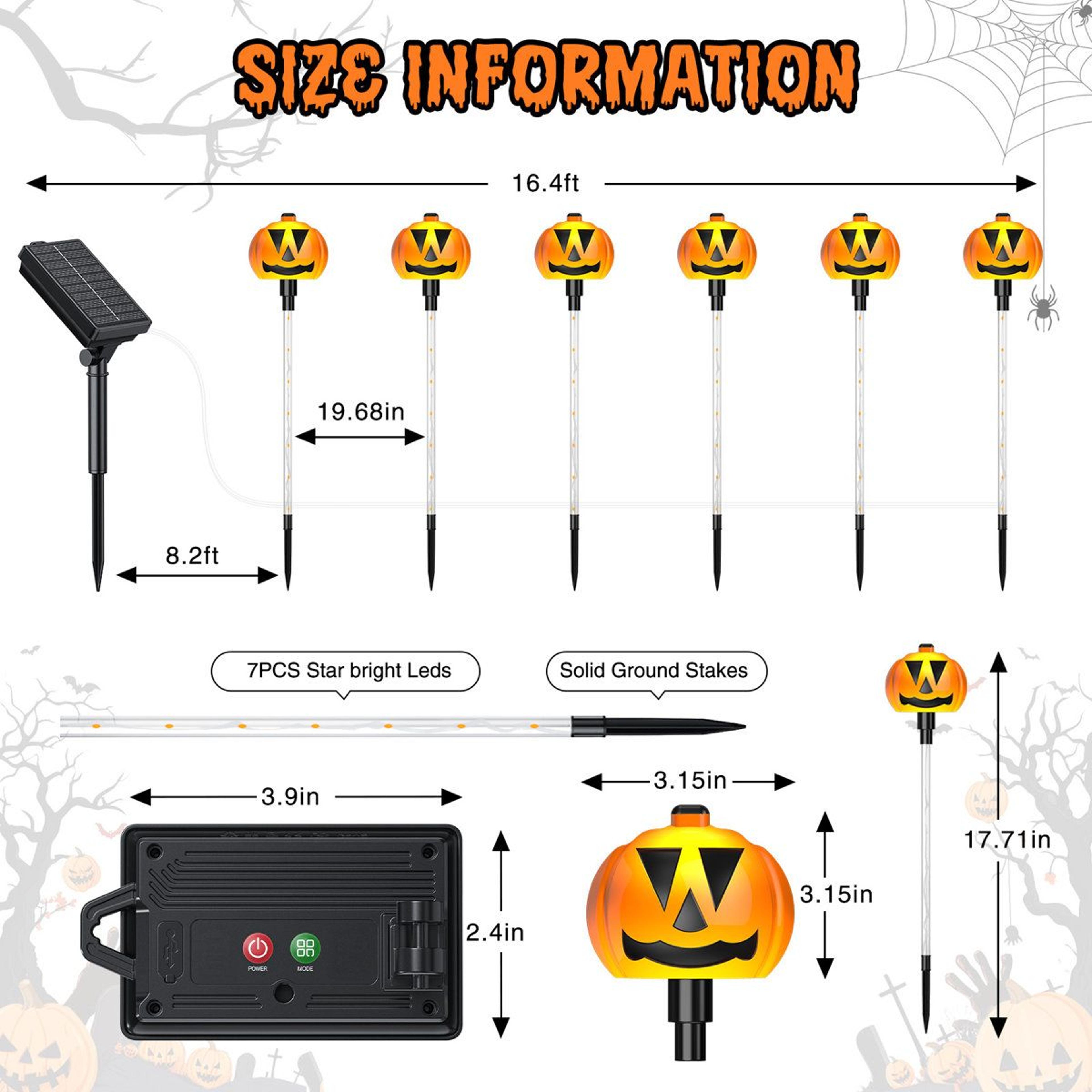 Halloween Solar Pumpkin Pathway Lights With Lighting Modes 2