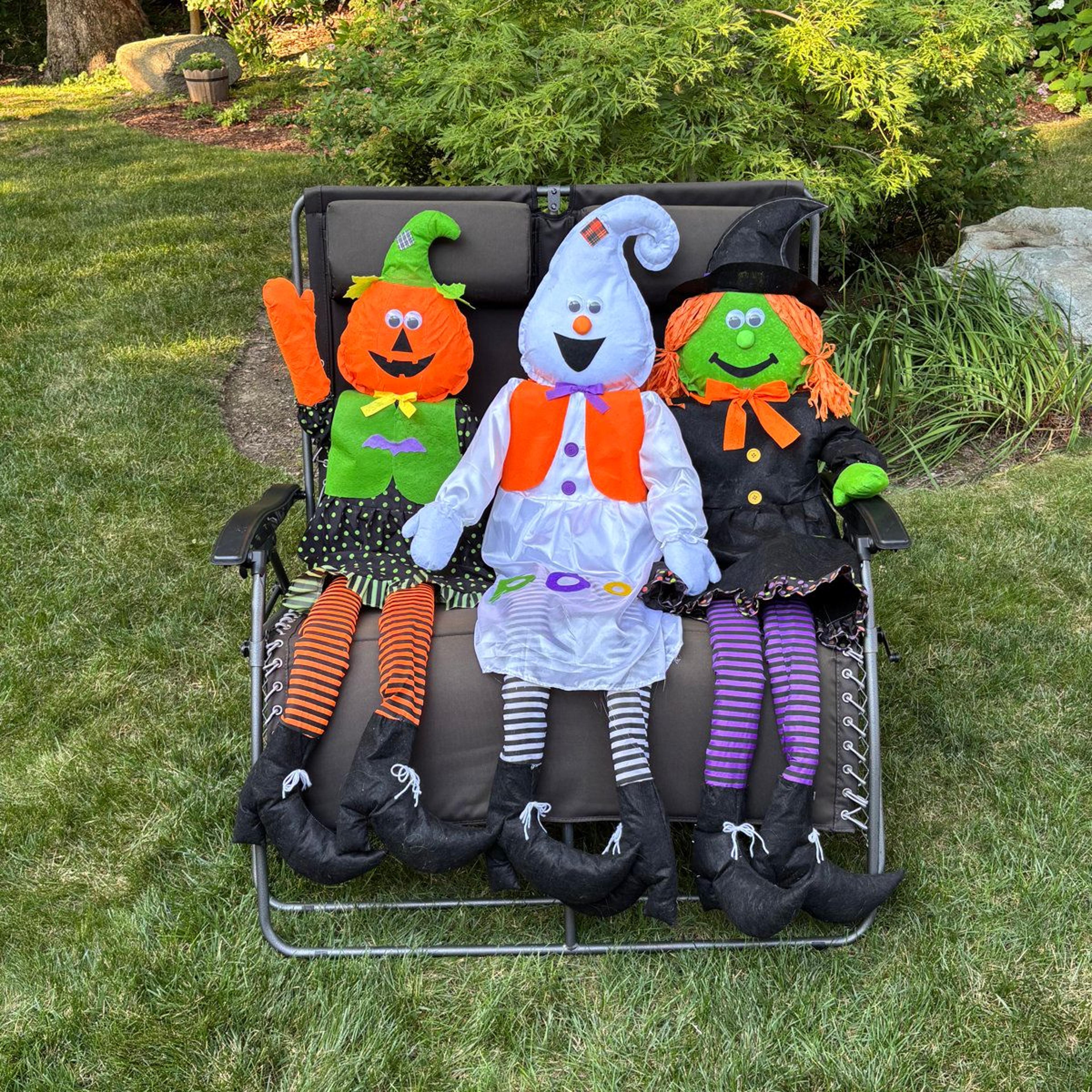 Lifesize Sitting Halloween Decorations Ghost Witch And Jack O Lantern 2