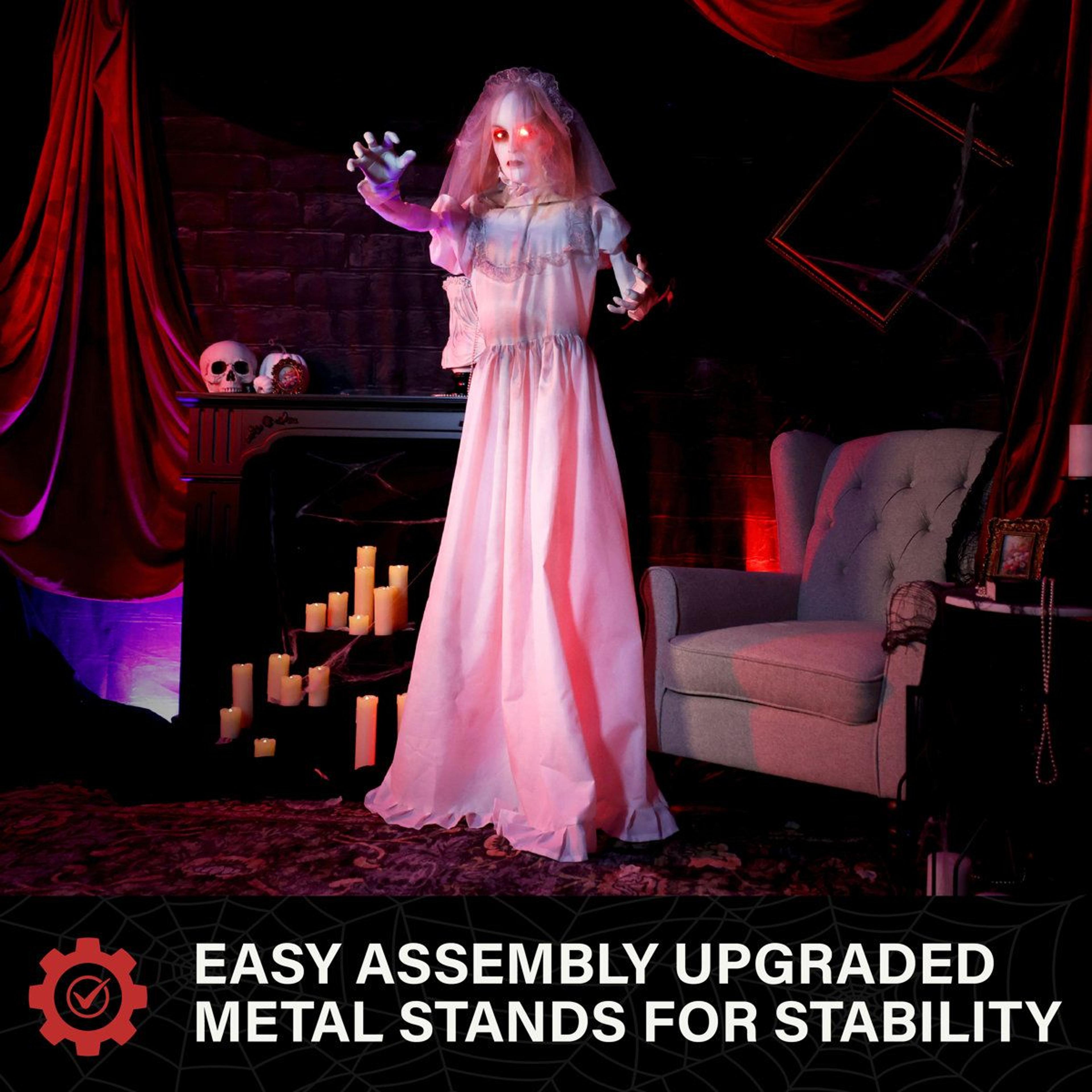 Halloween Animatronic Bride With Rotating Double Face And Red LED Eyes 5