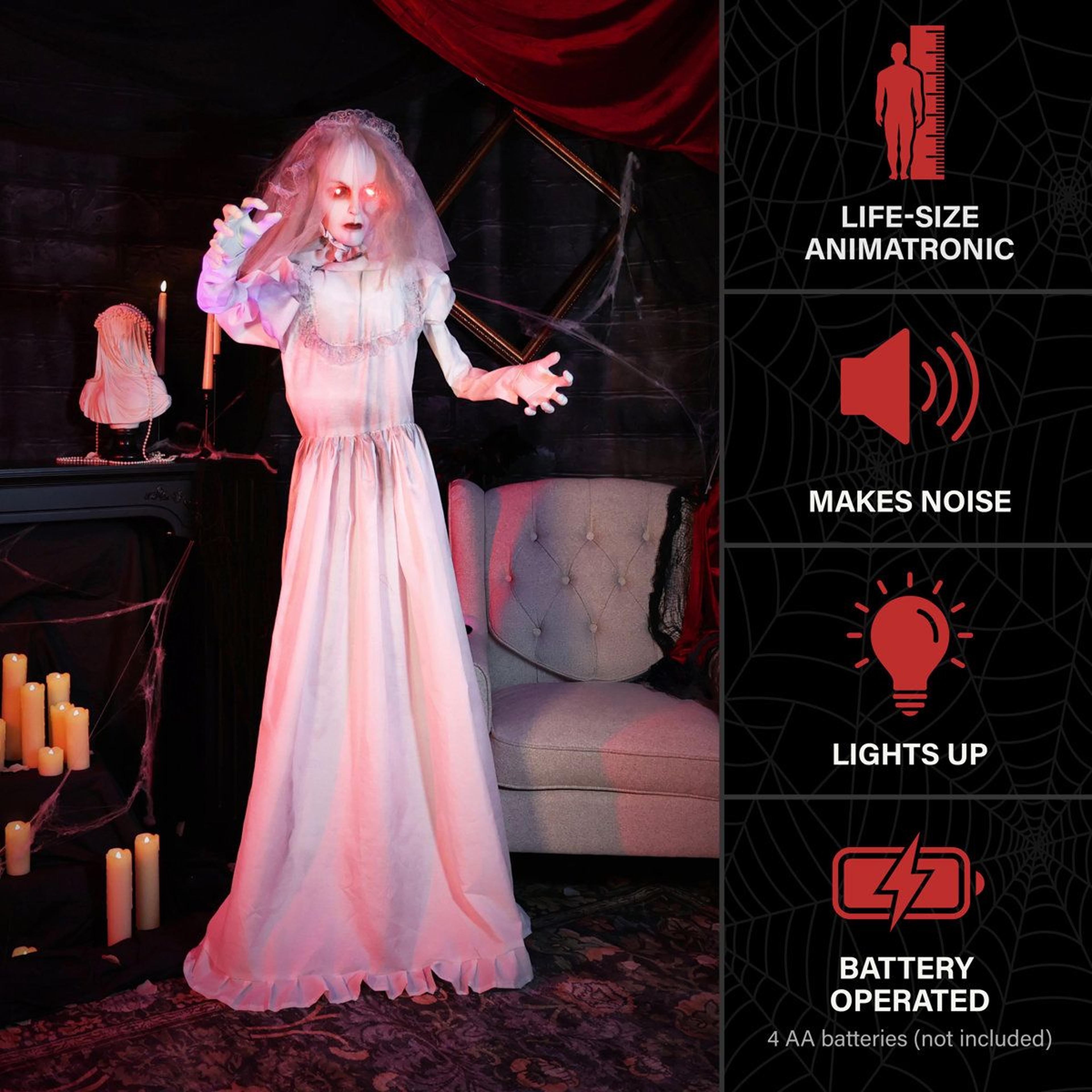 Halloween Animatronic Bride With Rotating Double Face And Red LED Eyes 3