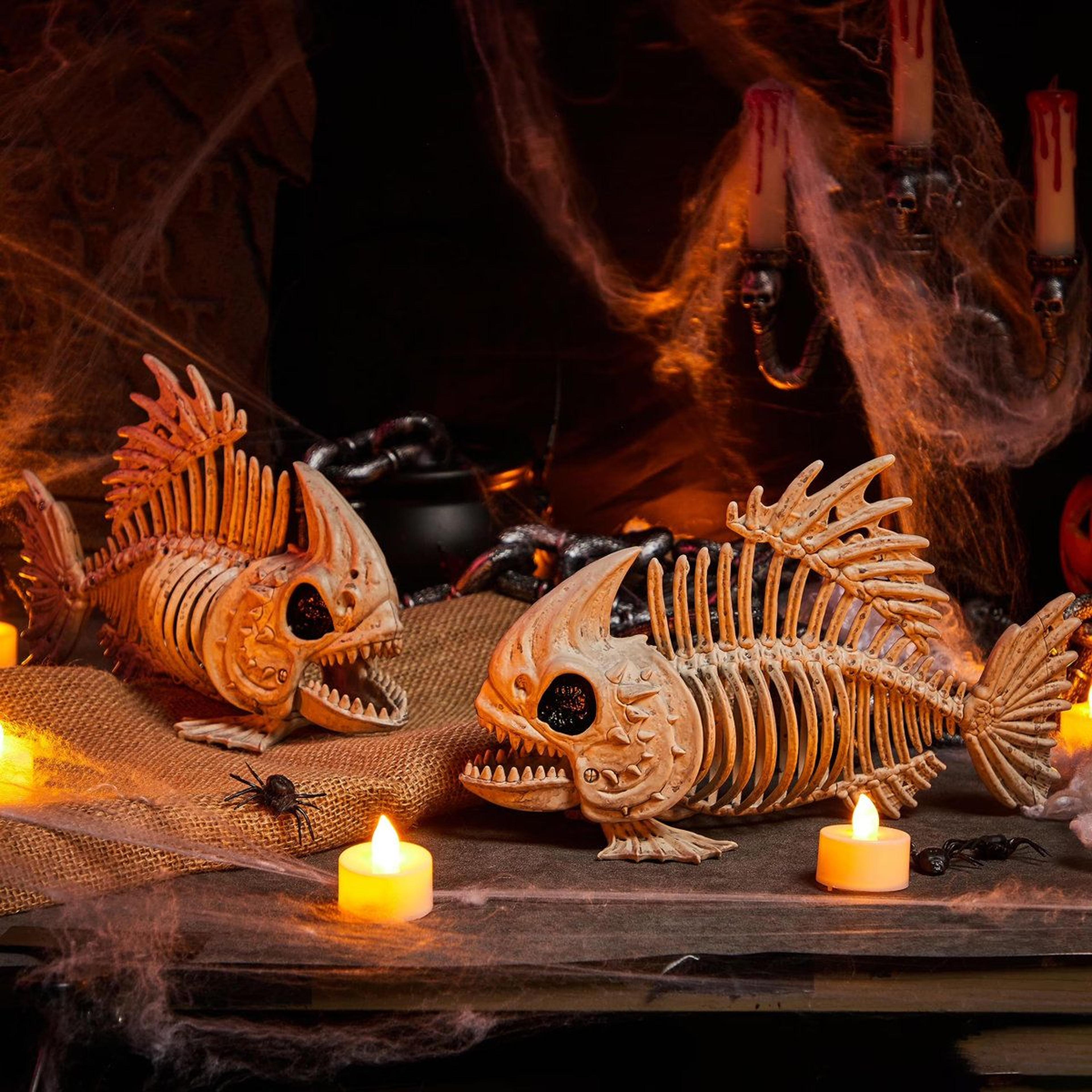 Halloween Poseable Fish Skeleton Decorations Indoor Outdoor Set 5