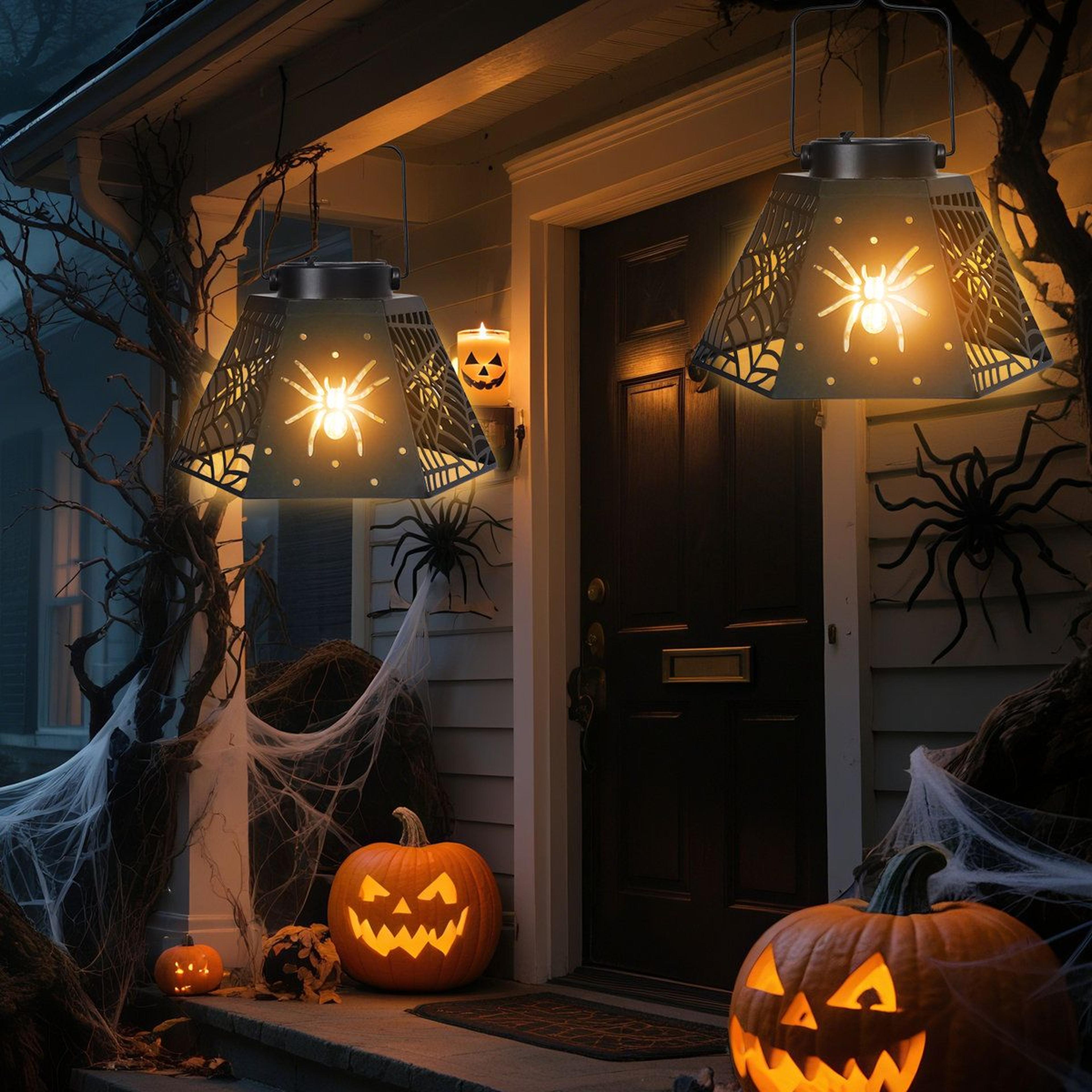 Halloween Solar Hanging Lanterns With Spider Web Metal Cutout Design 5