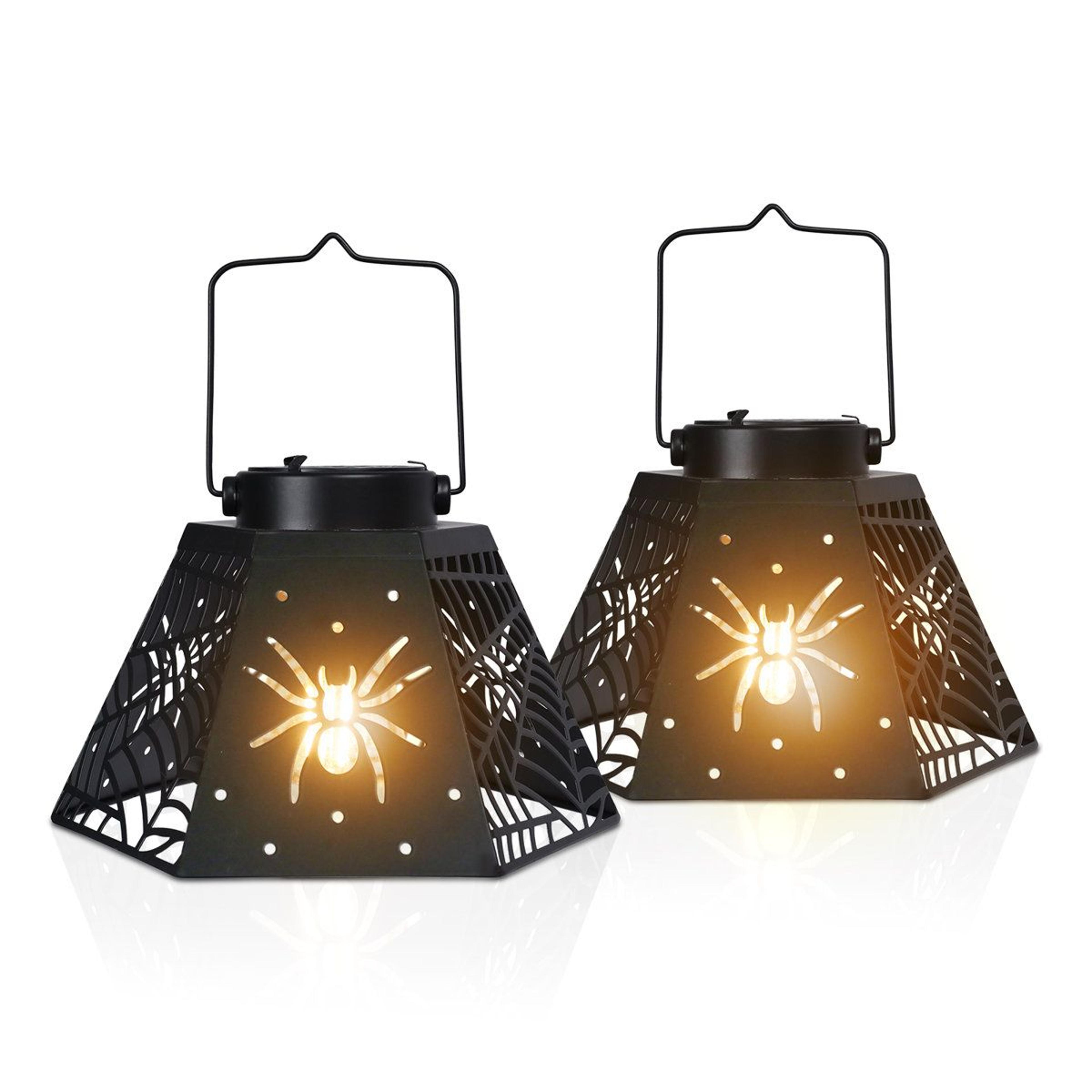 Halloween Solar Hanging Lanterns With Spider Web Metal Cutout Design 0