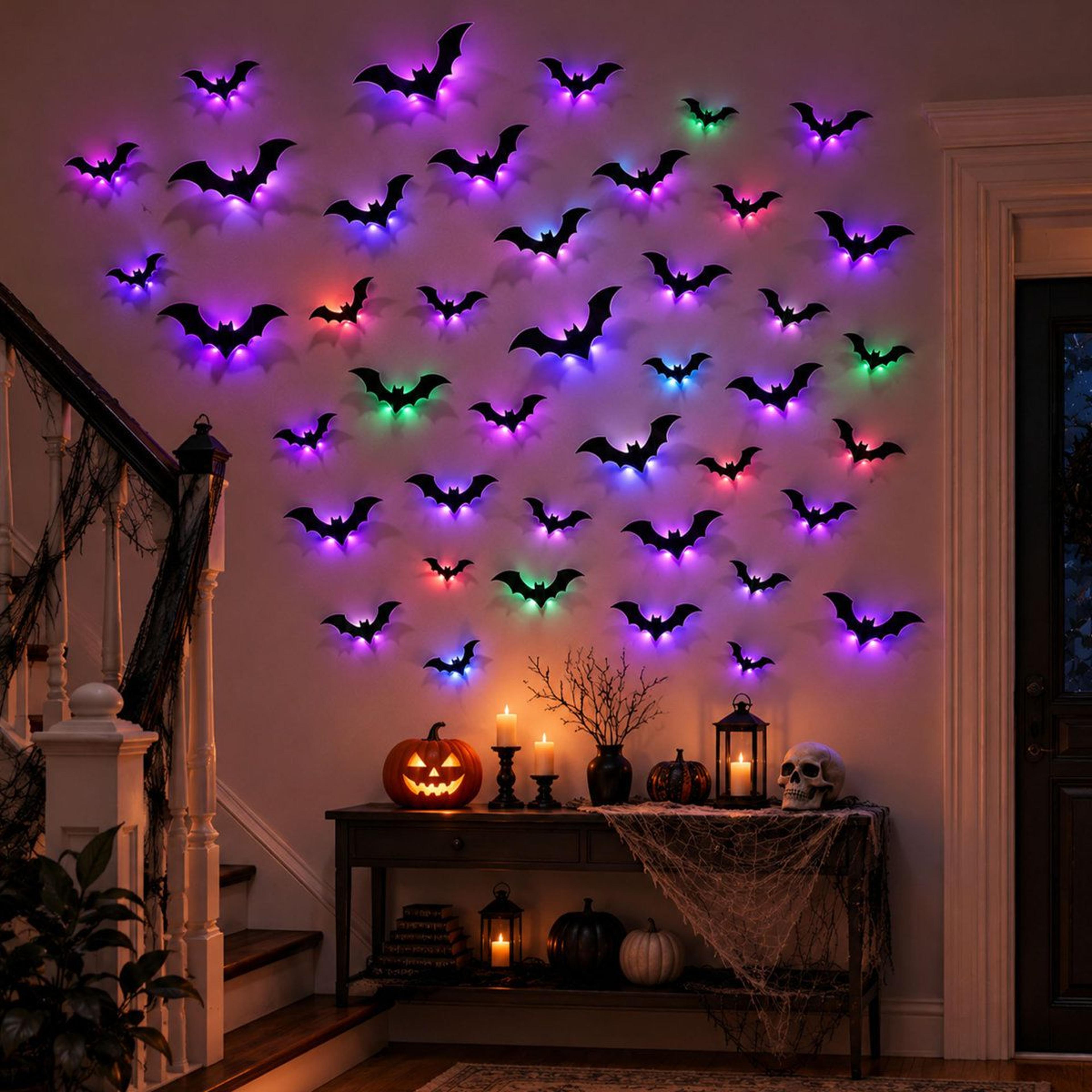 light up 3d bat halloween wall decorations with purple led lights