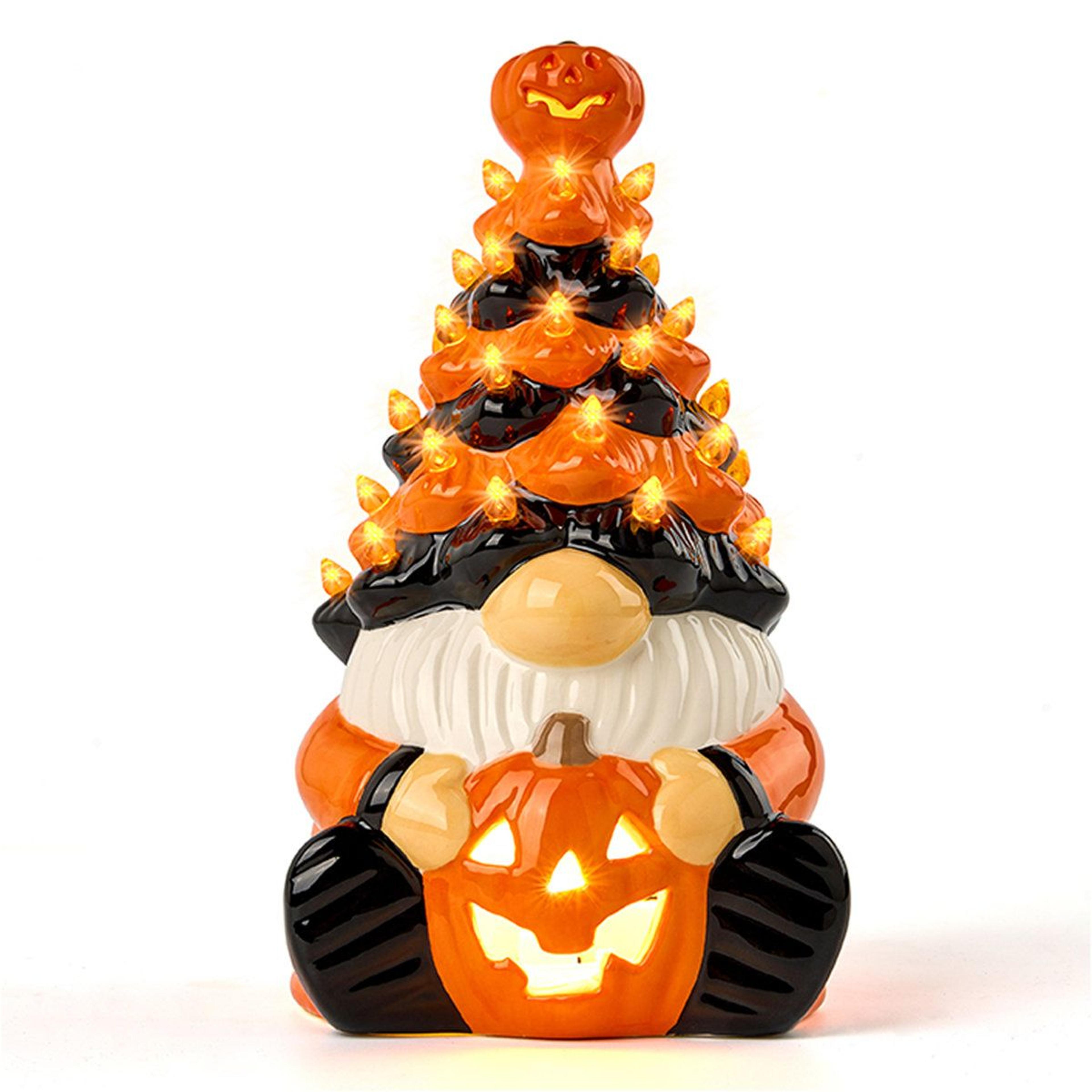Halloween Pumpkin Gnome Ceramic Tree Orange Tabletop Decoration 0
