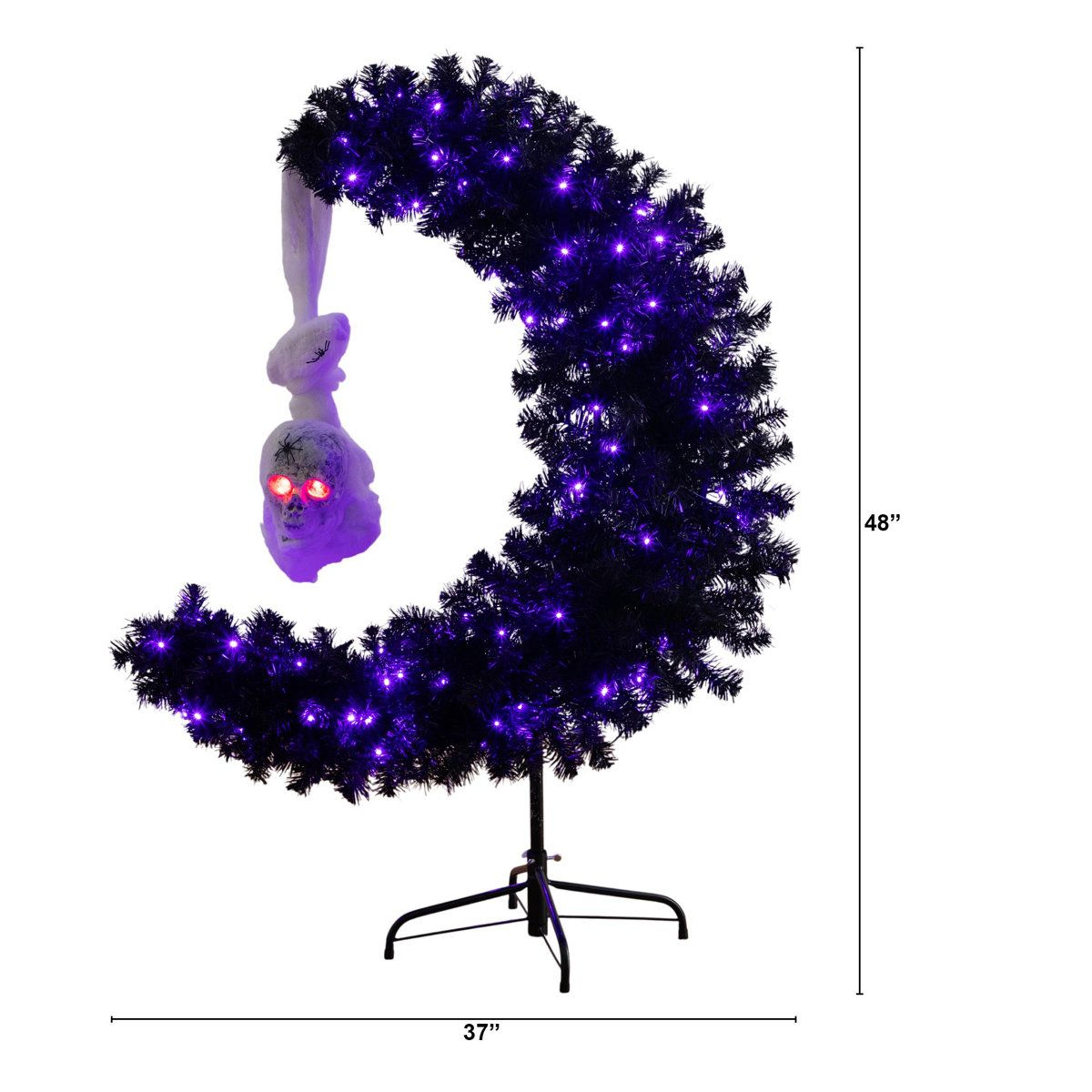 Pre Lit Black Halloween Moon And Skull Tree With Orange And Purple LED Lights 3