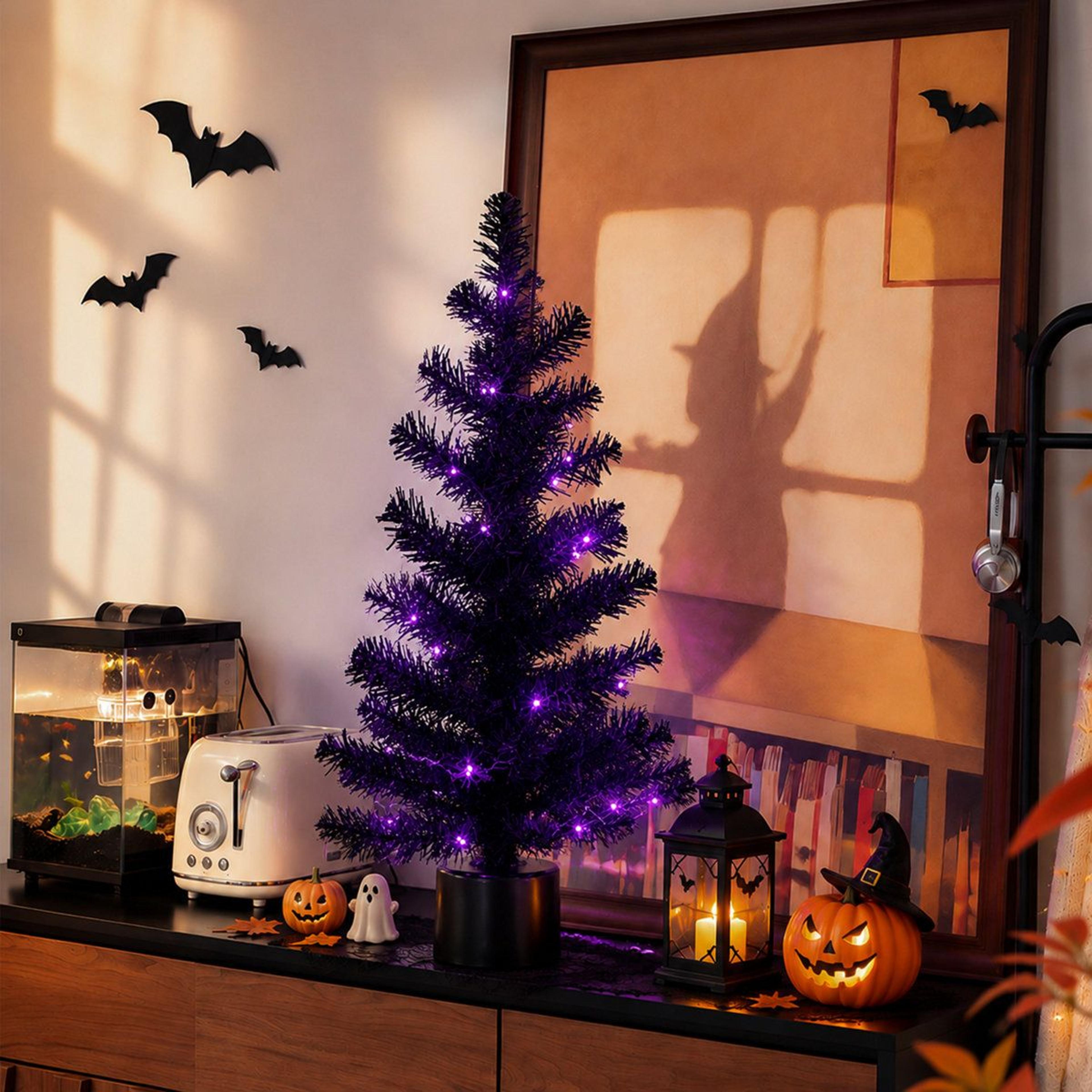 Black Rotating Halloween Tabletop Tree With Purple LED Lights And Music 1