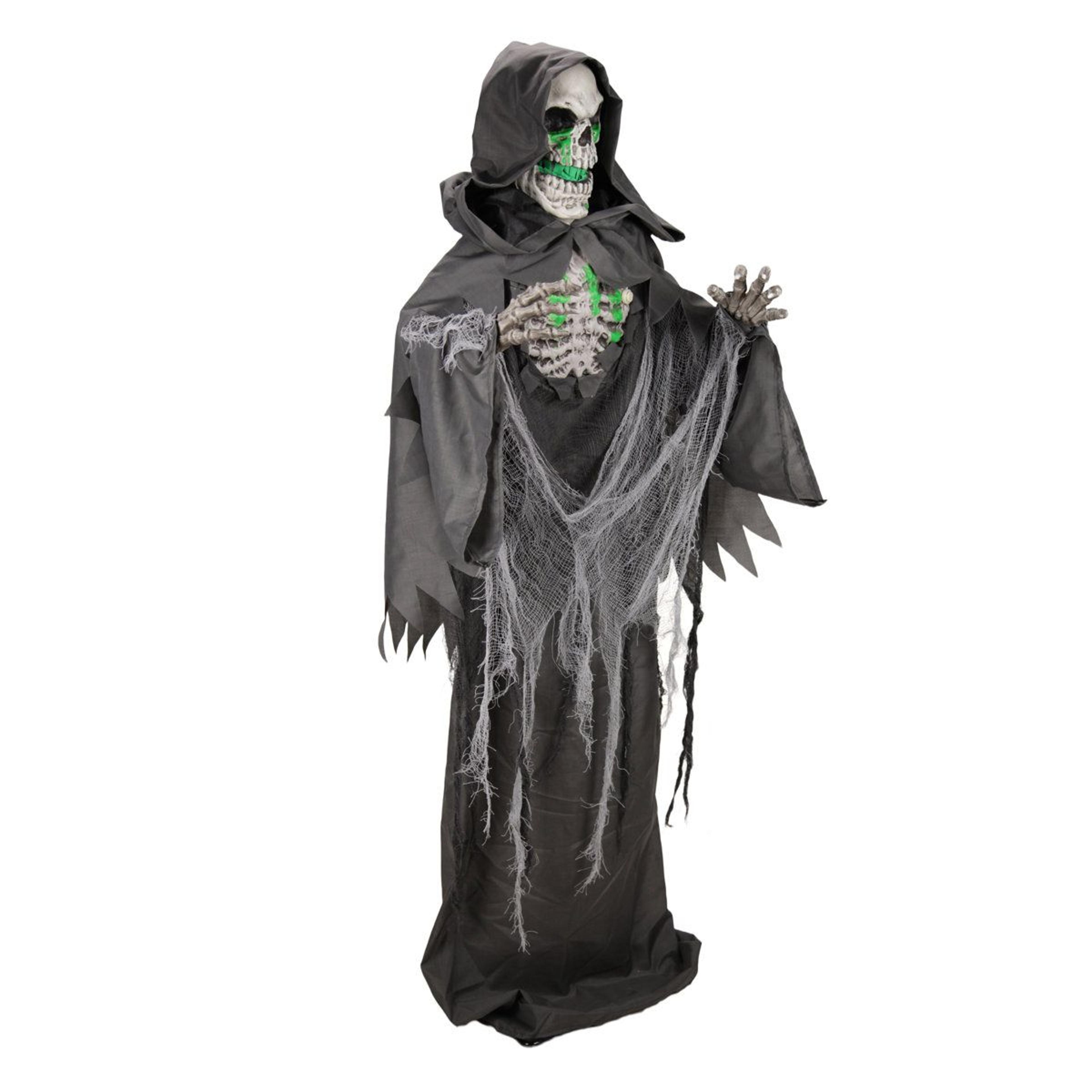 animated grim reaper halloween decoration with moving mouth and green led light