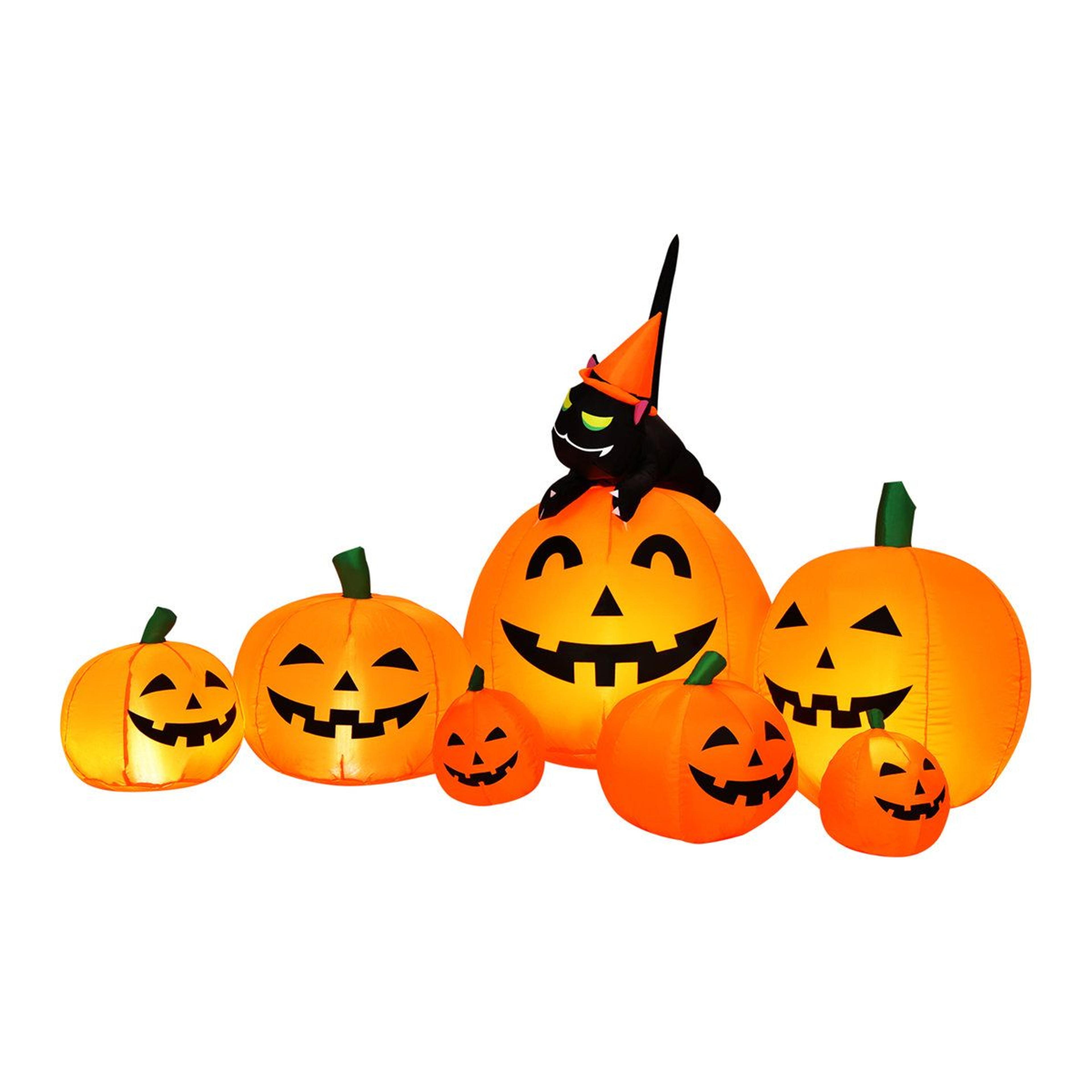 Halloween Inflatable Pumpkin With Witch Black Cat And LED Lights 4