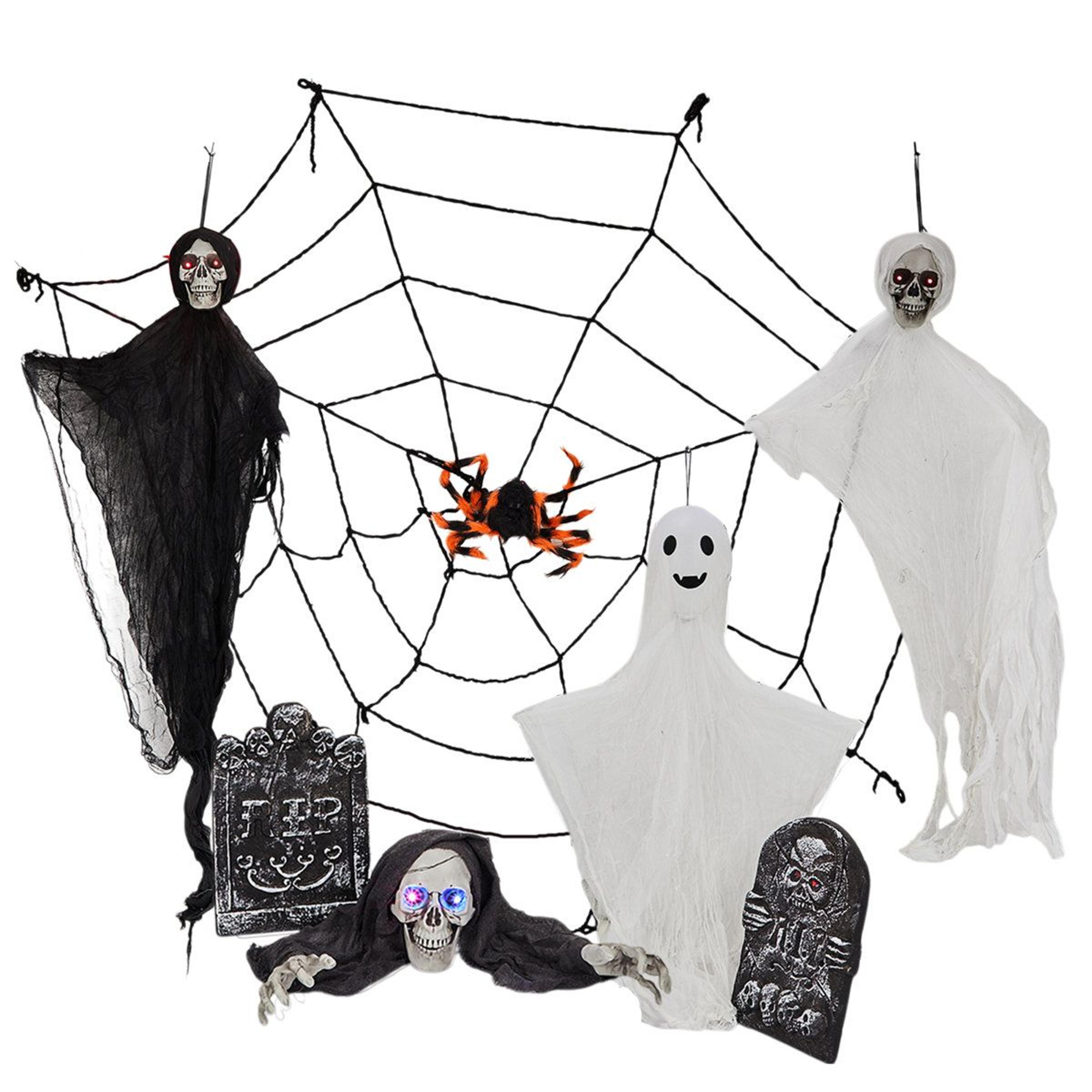 Halloween Outdoor Decorations Set With LED Light Up Ghosts And Cobweb 2