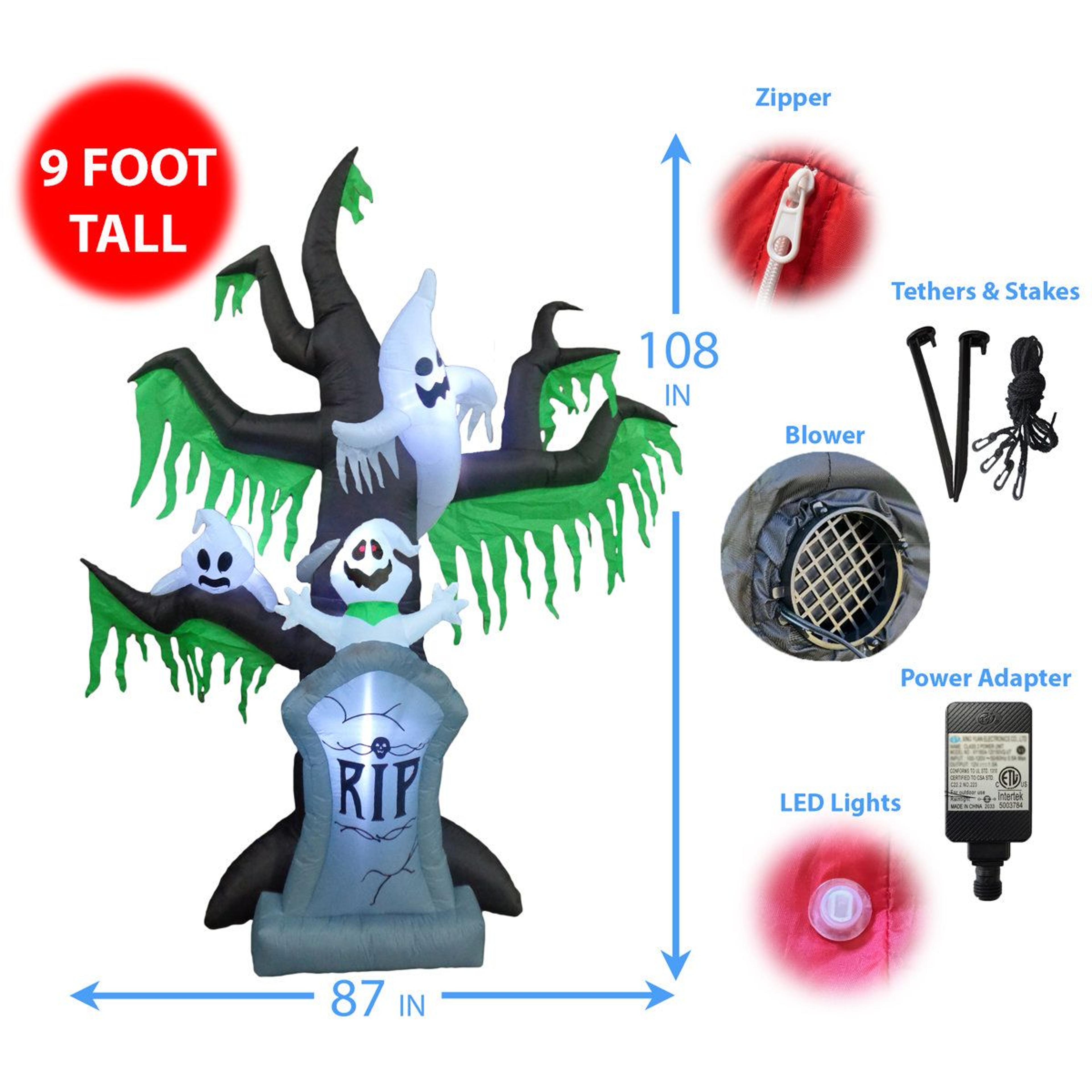 Lighted Halloween Inflatable Graveyard Scene With Ghosts And Haunted Tree 1