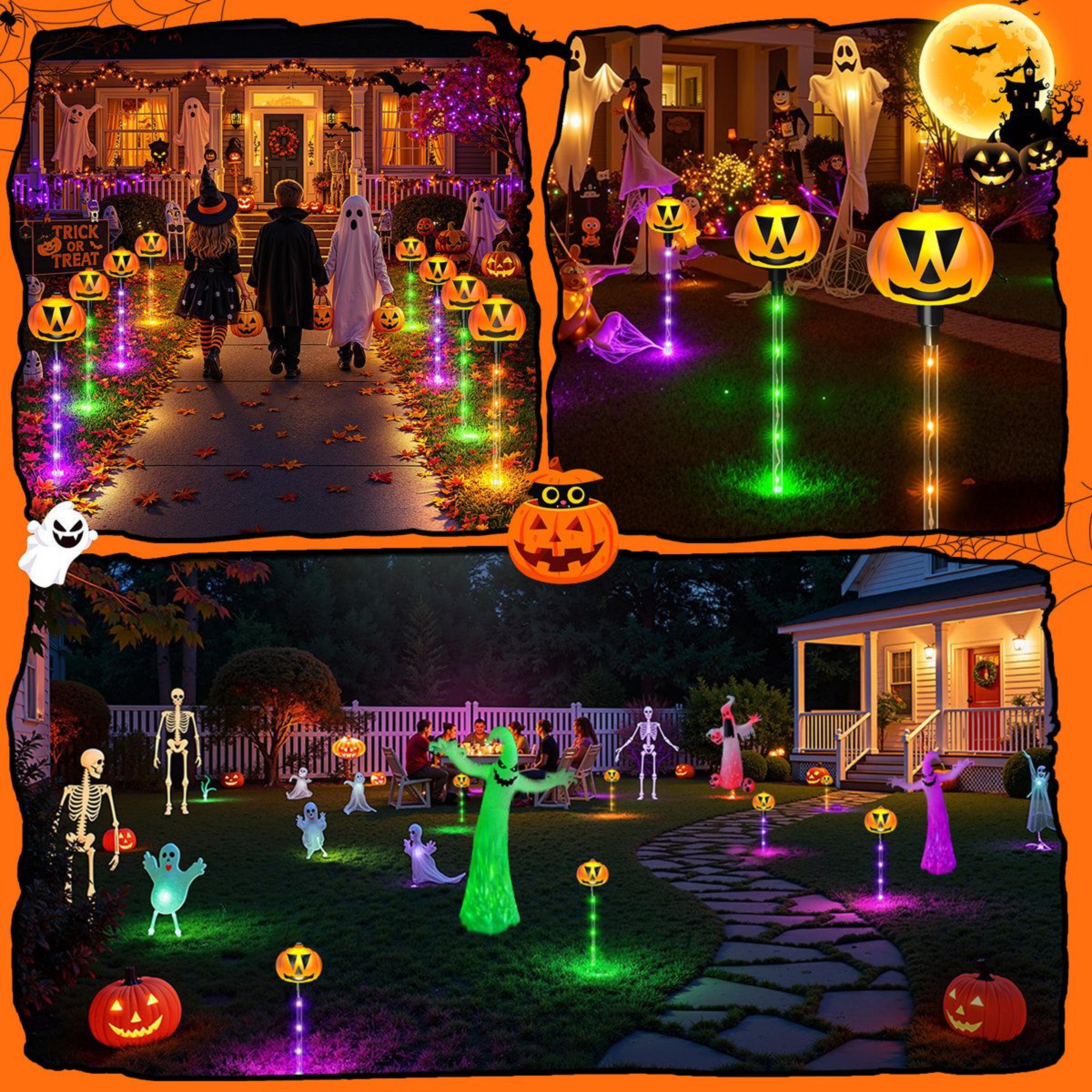 Solar Pumpkin Pathway Lights With Lighting Modes For Halloween Outdoor Decor 1