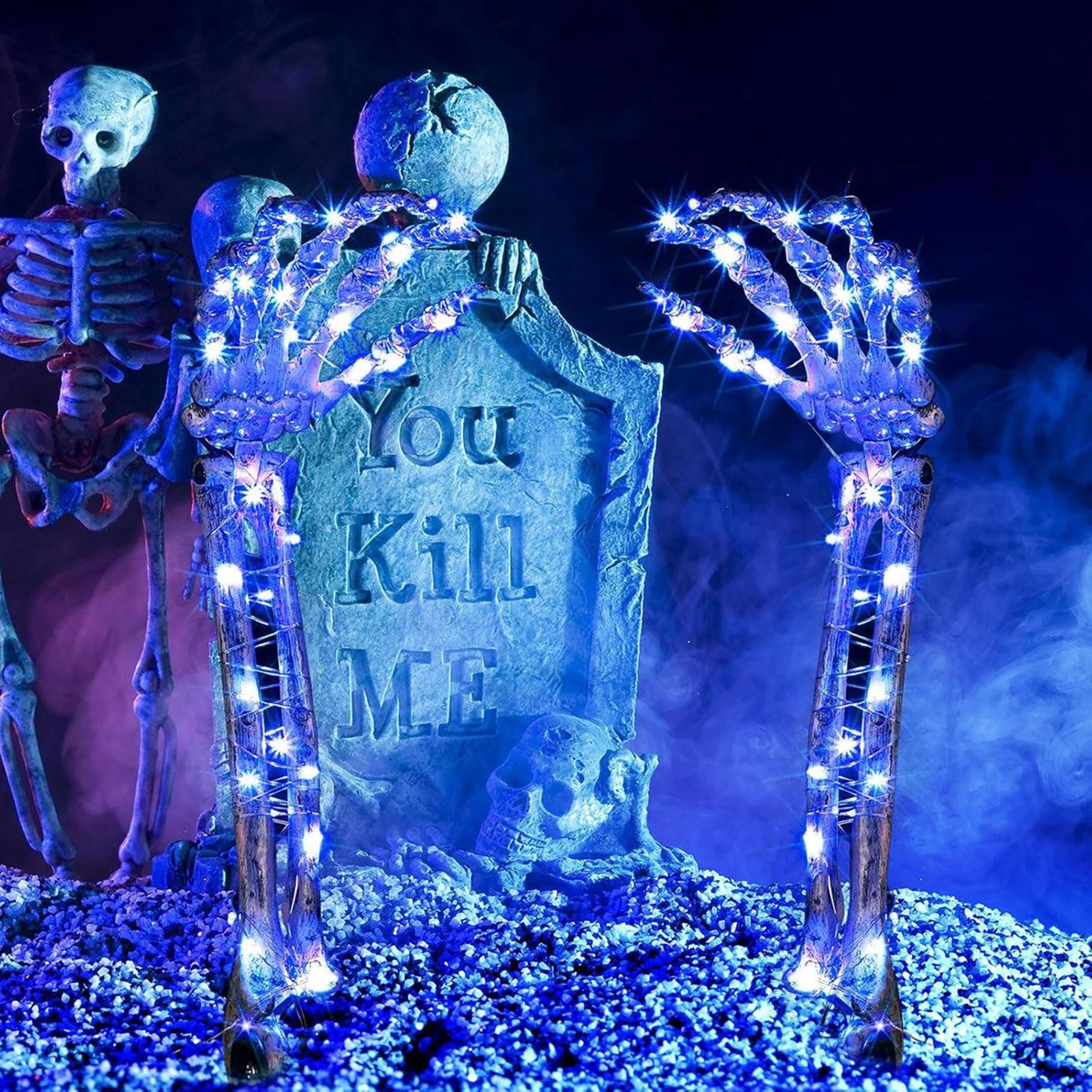 Lighted Skeleton Hands Halloween Decorations With LED Lights And Timer 4